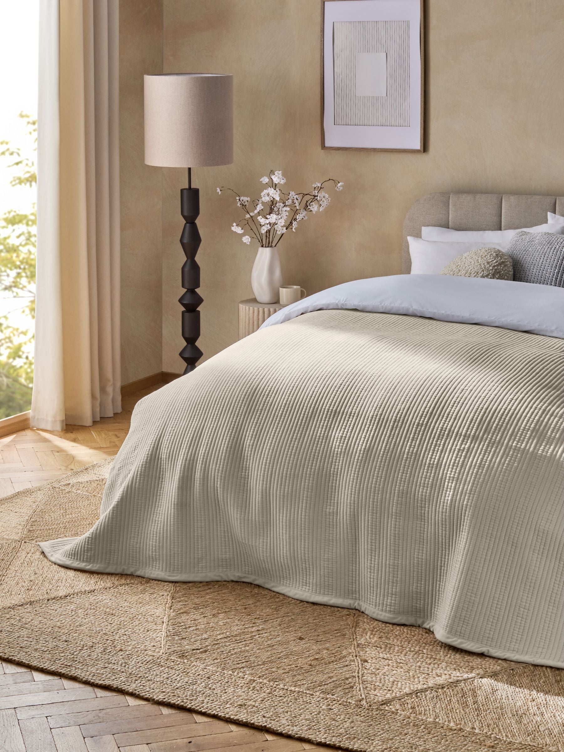 Natural 100% Cotton Carrie Velvet Bedspread