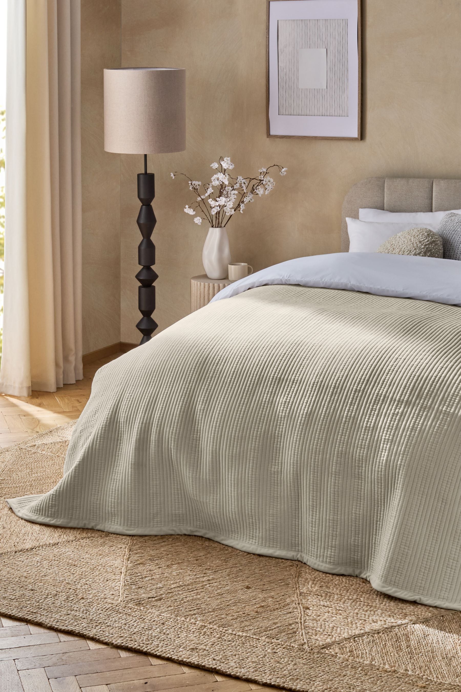 Natural 100% Cotton Carrie Velvet Bedspread