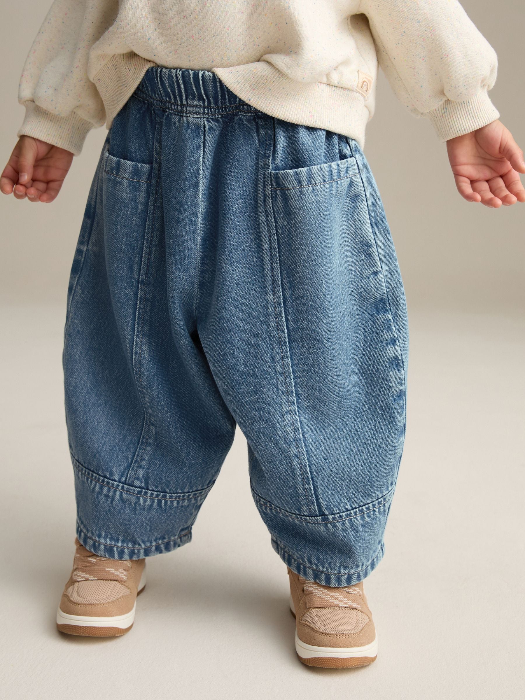 Mid Blue Denim Barrel 100% Cotton Jeans (3mths-7yrs)