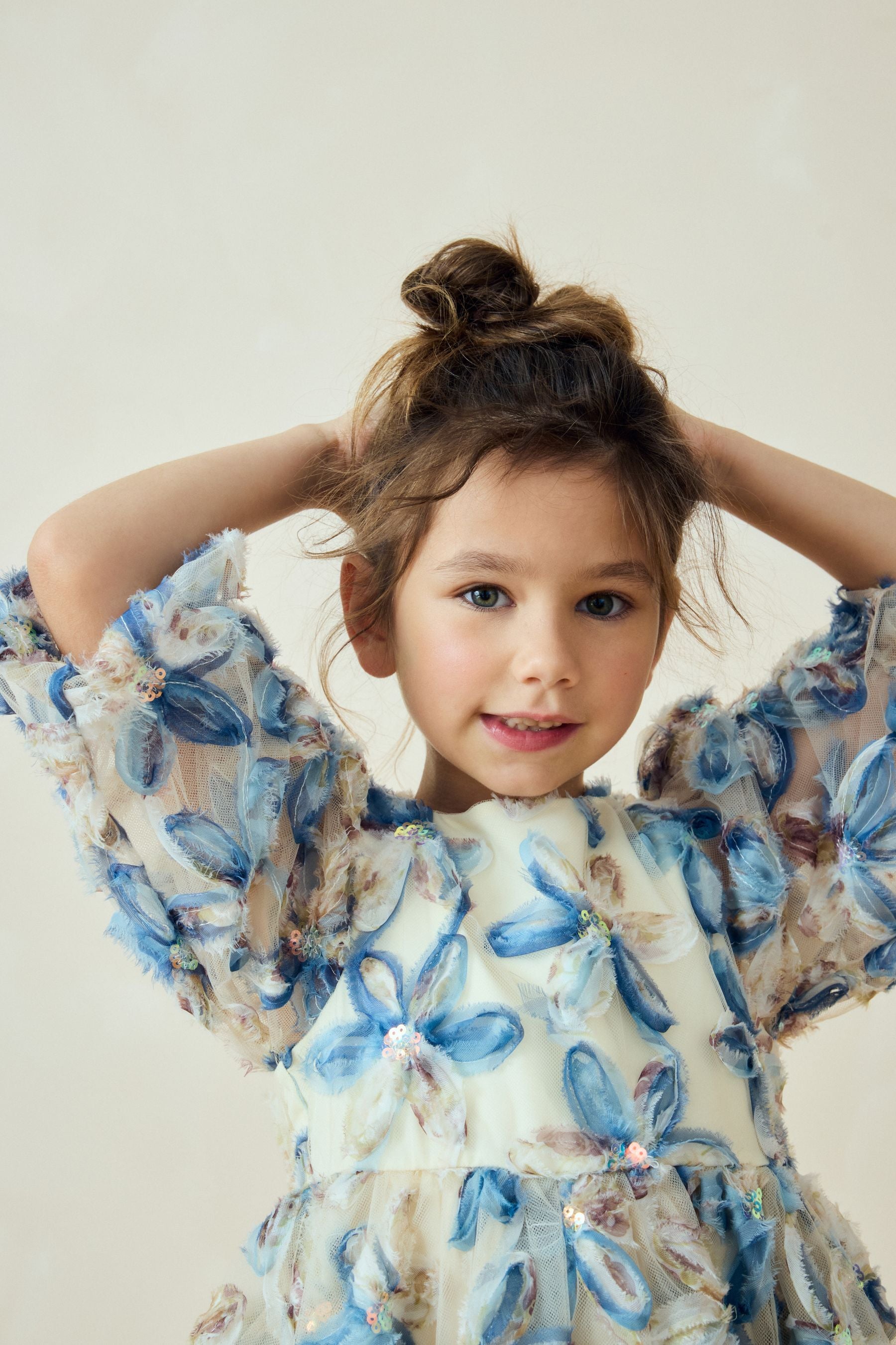 Blue Embellished Puff Sleeve Dress (3-16yrs)