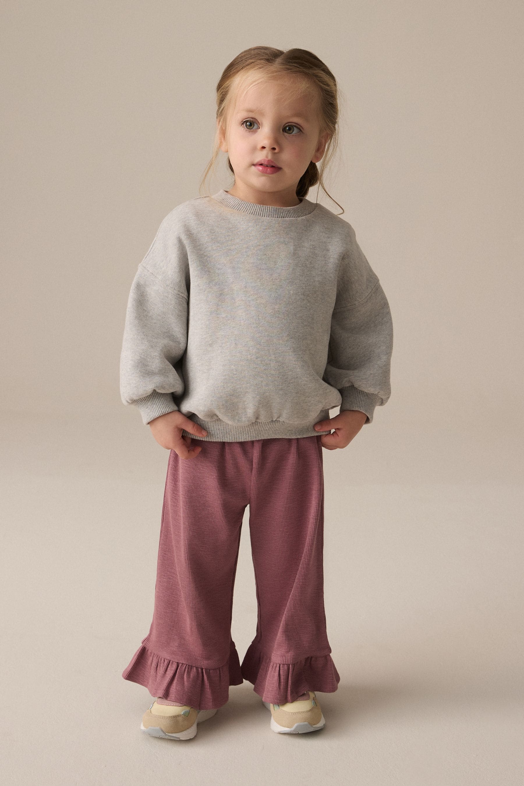 Pink Textured Frill Hem Wide Trousers (3mths-7yrs)