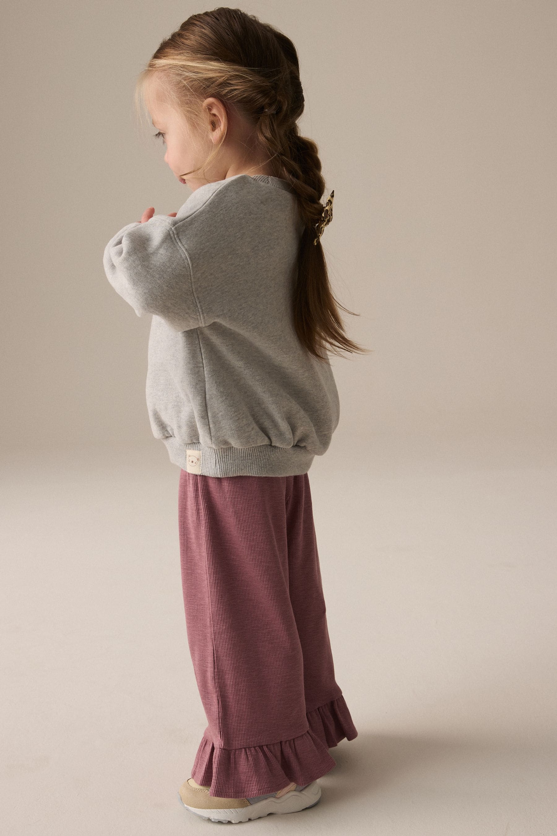 Pink Textured Frill Hem Wide Trousers (3mths-7yrs)