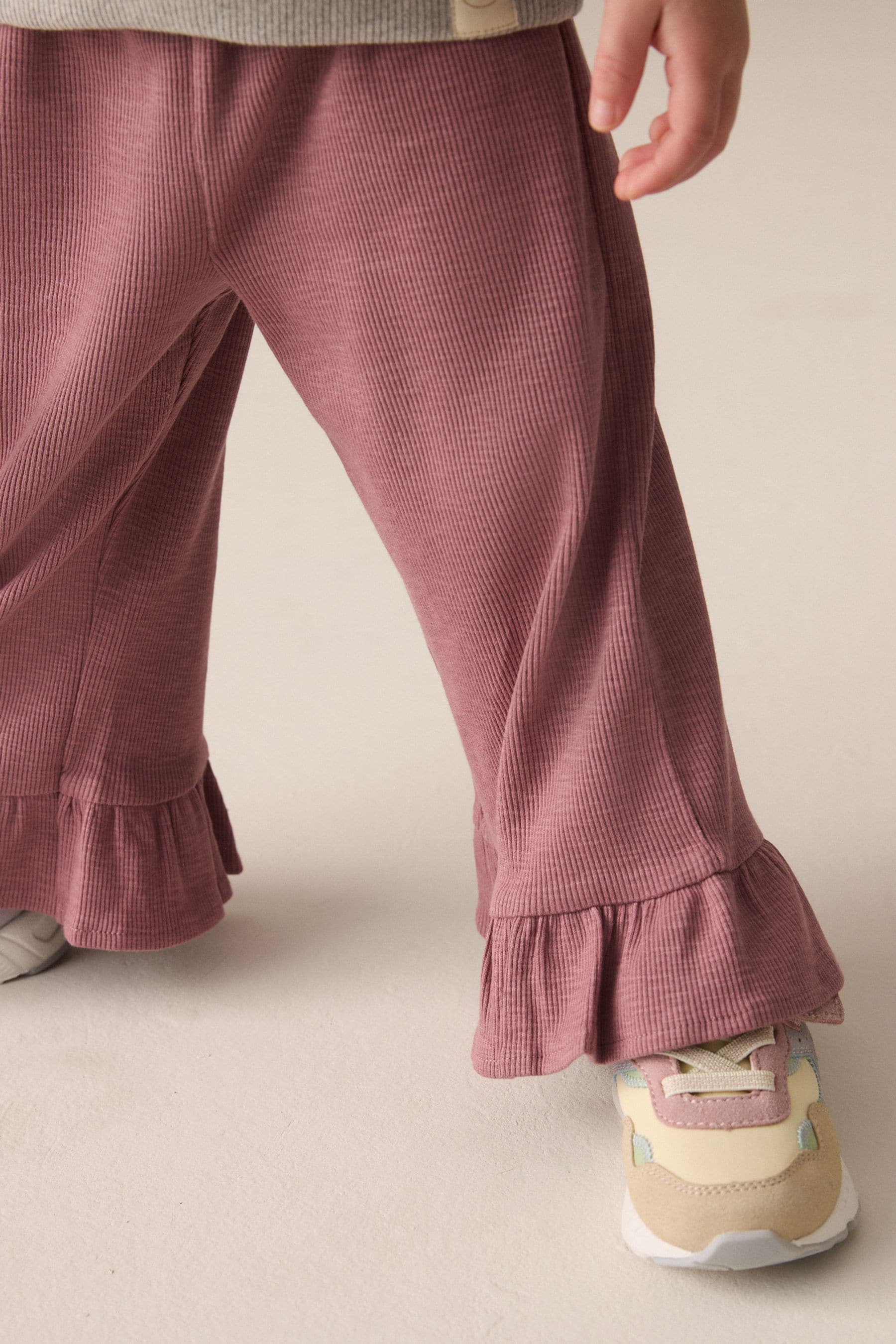 Pink Textured Frill Hem Wide Trousers (3mths-7yrs)