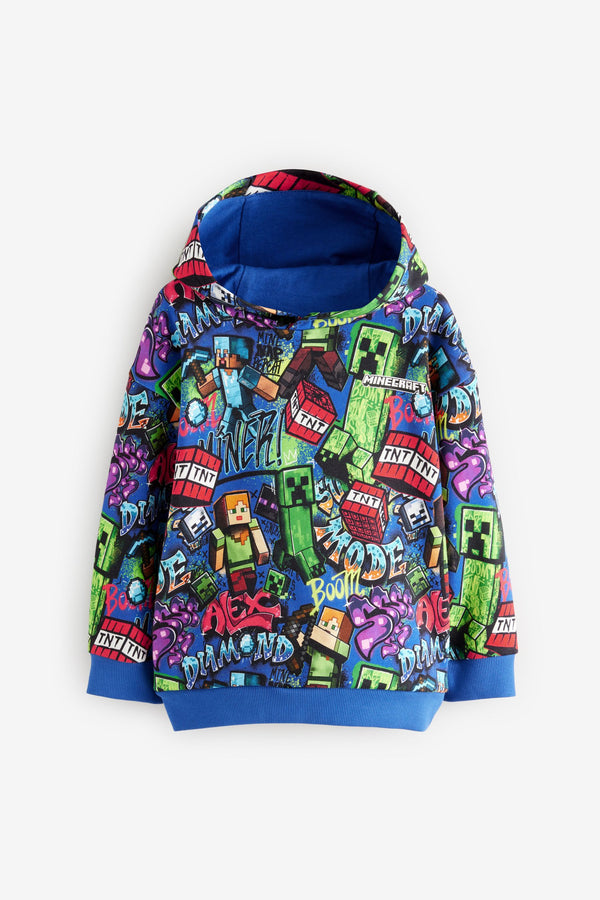 Cobalt Blue 100% Cotton Minecraft Graffiti Hoodie (3-16yrs)