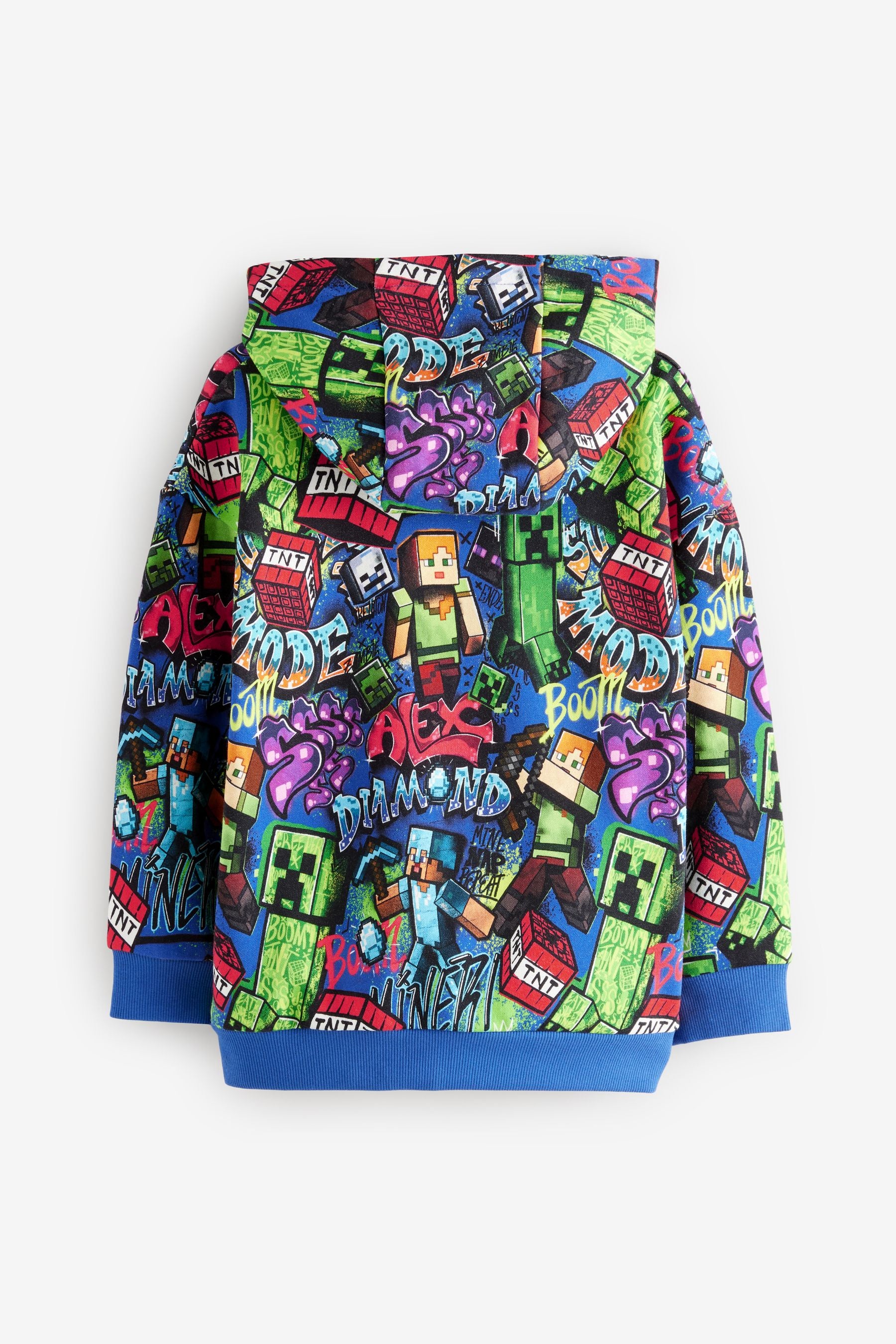 Cobalt Blue 100% Cotton Minecraft Graffiti Hoodie (3-16yrs)