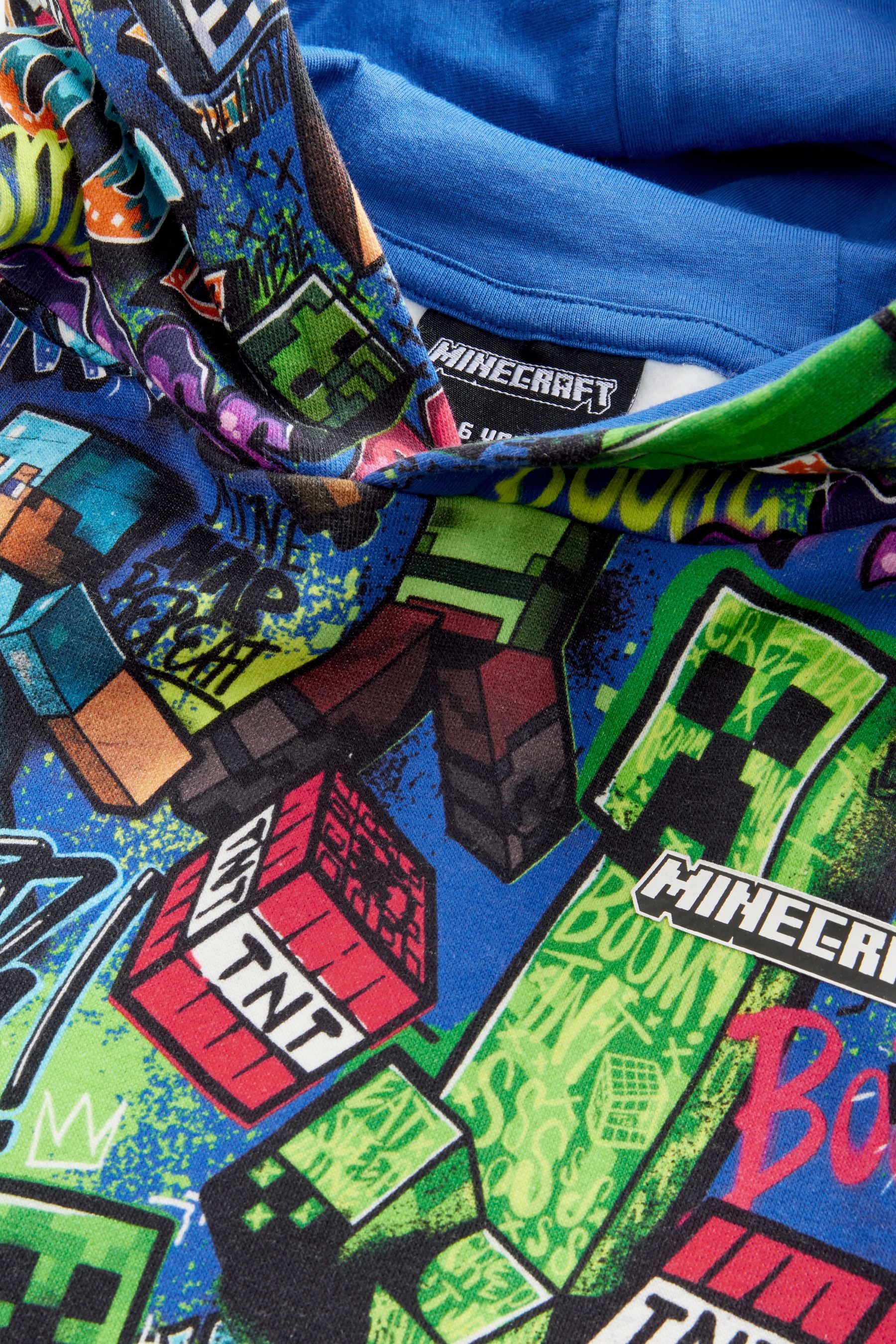 Cobalt Blue 100% Cotton Minecraft Graffiti Hoodie (3-16yrs)