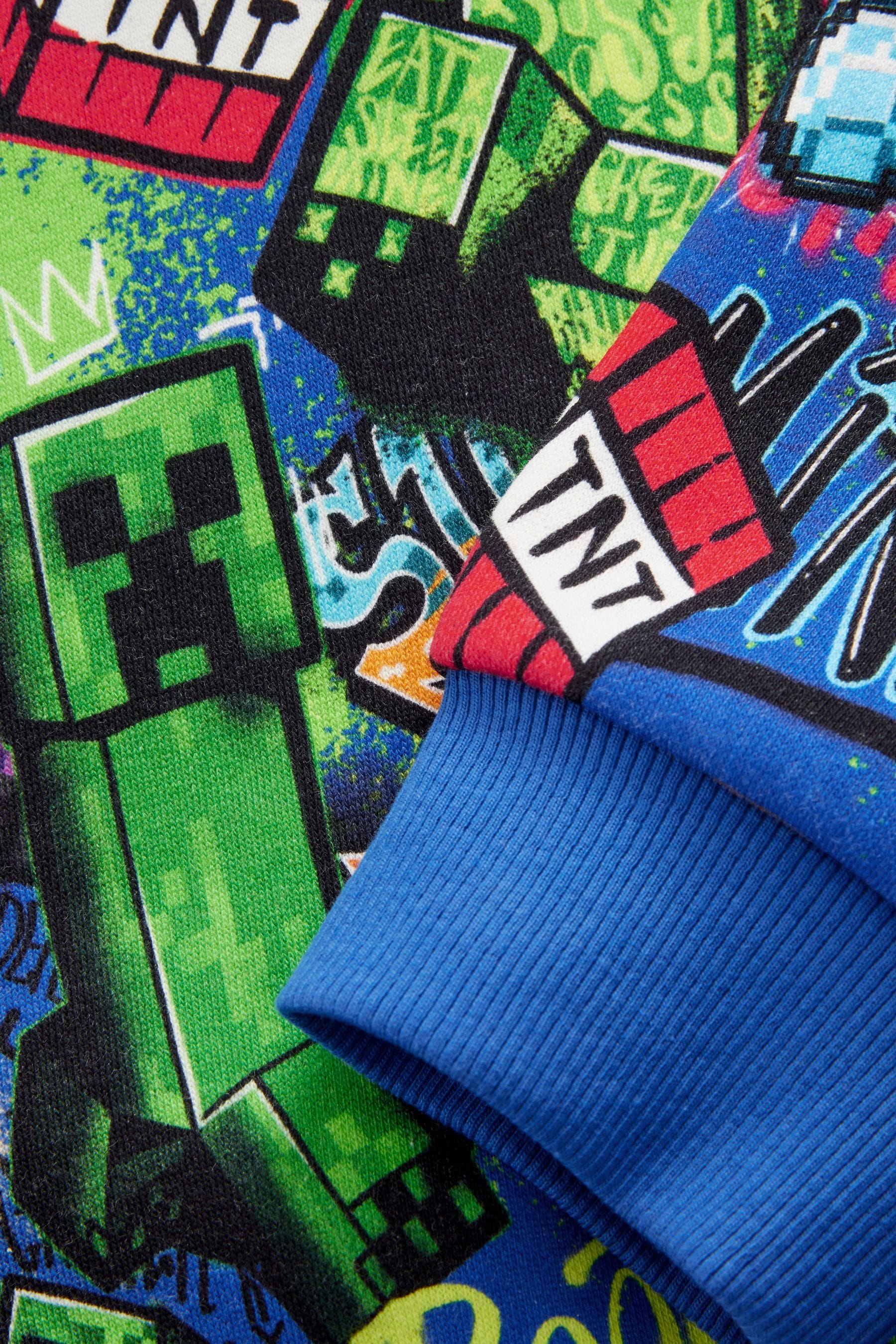 Cobalt Blue 100% Cotton Minecraft Graffiti Hoodie (3-16yrs)