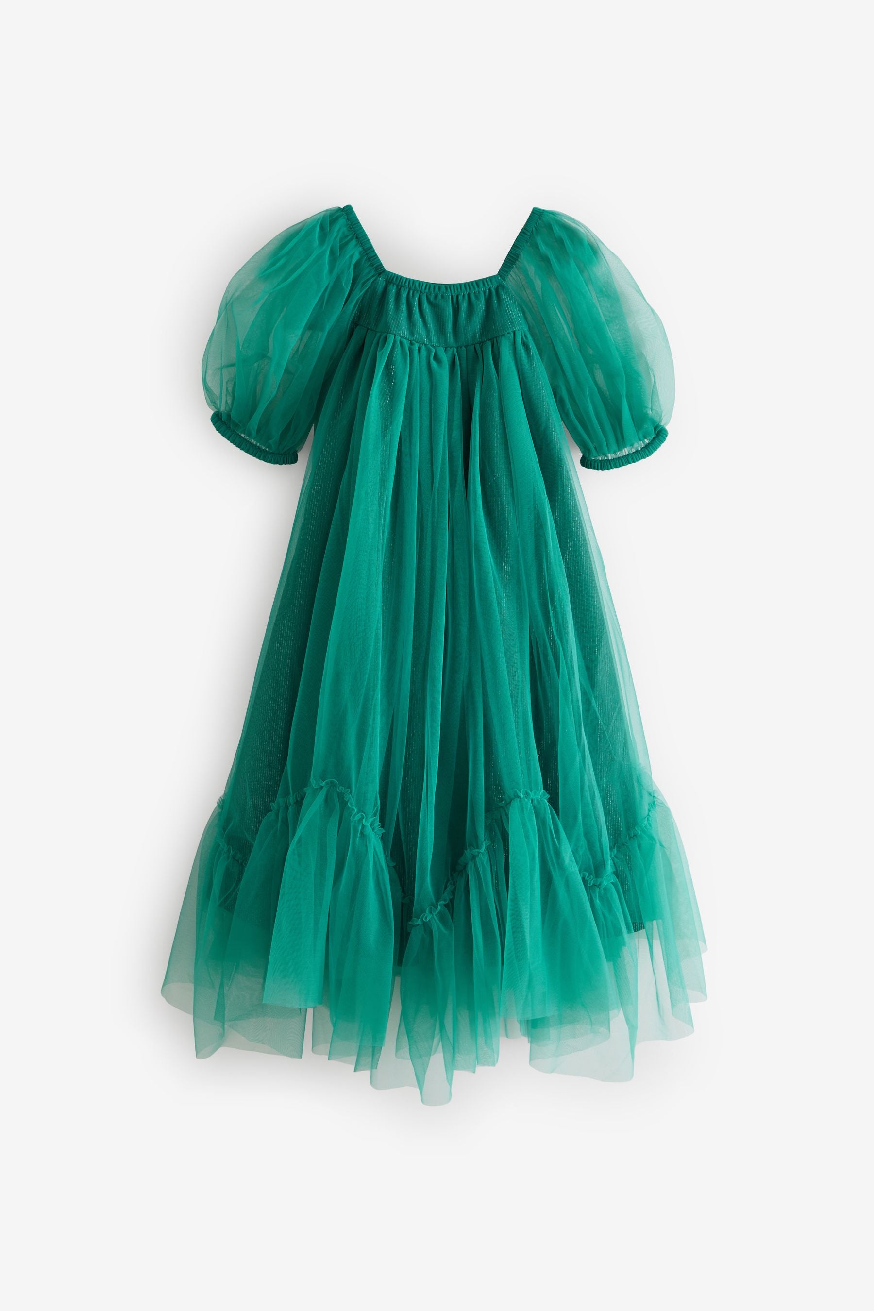 Green Bow Detail Sparkle Mesh Dress (3-16yrs)