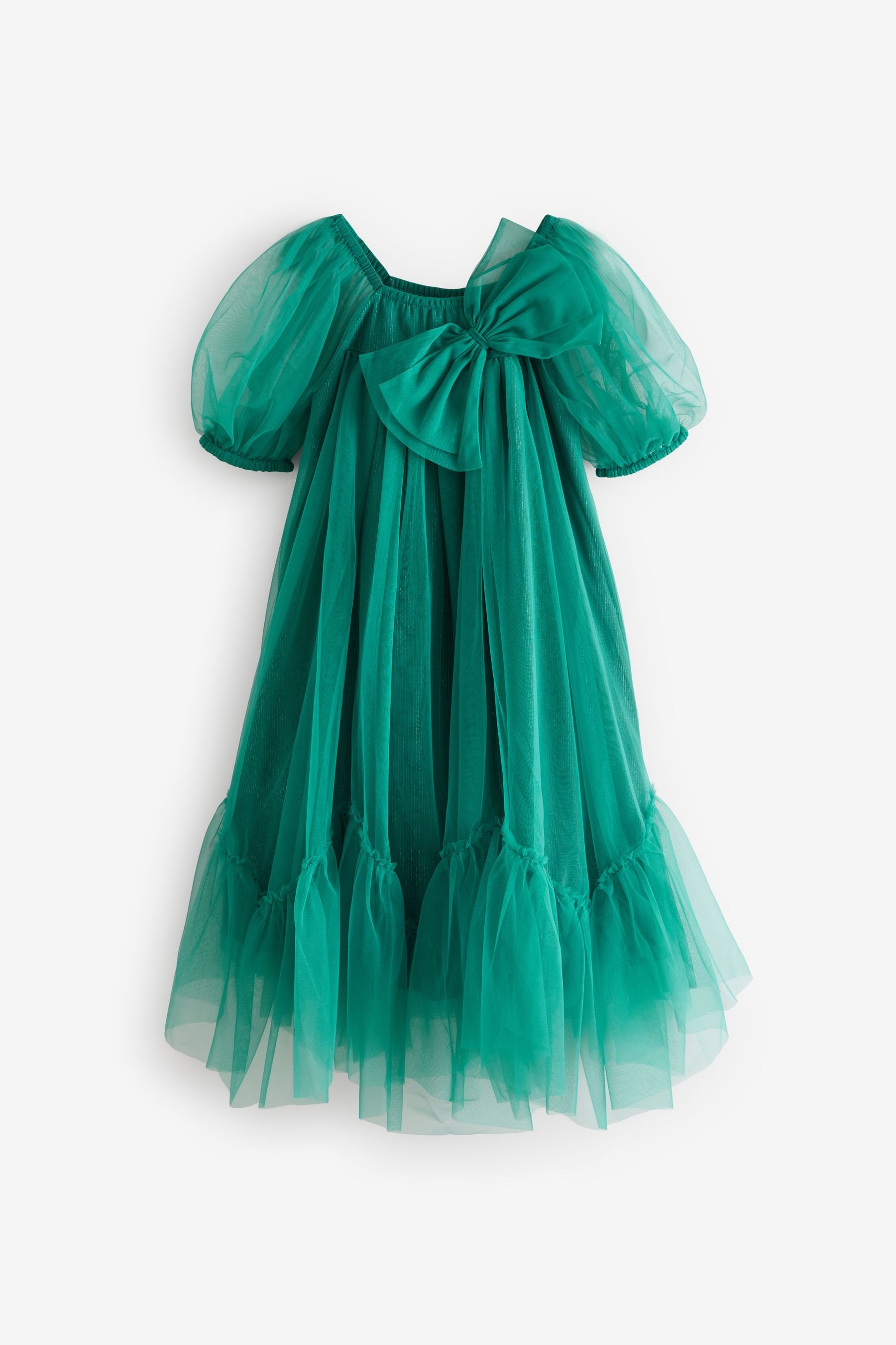 Green Bow Detail Sparkle Mesh Dress (3-16yrs)