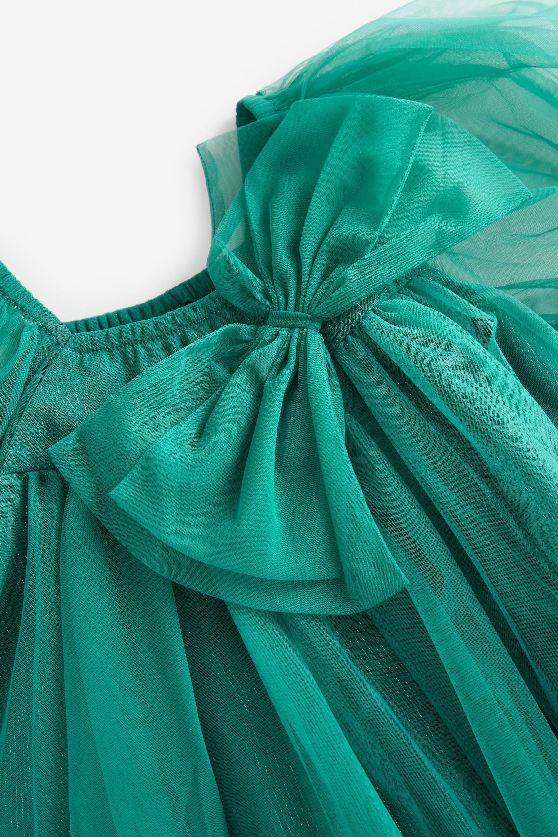 Green Bow Detail Sparkle Mesh Dress (3-16yrs)