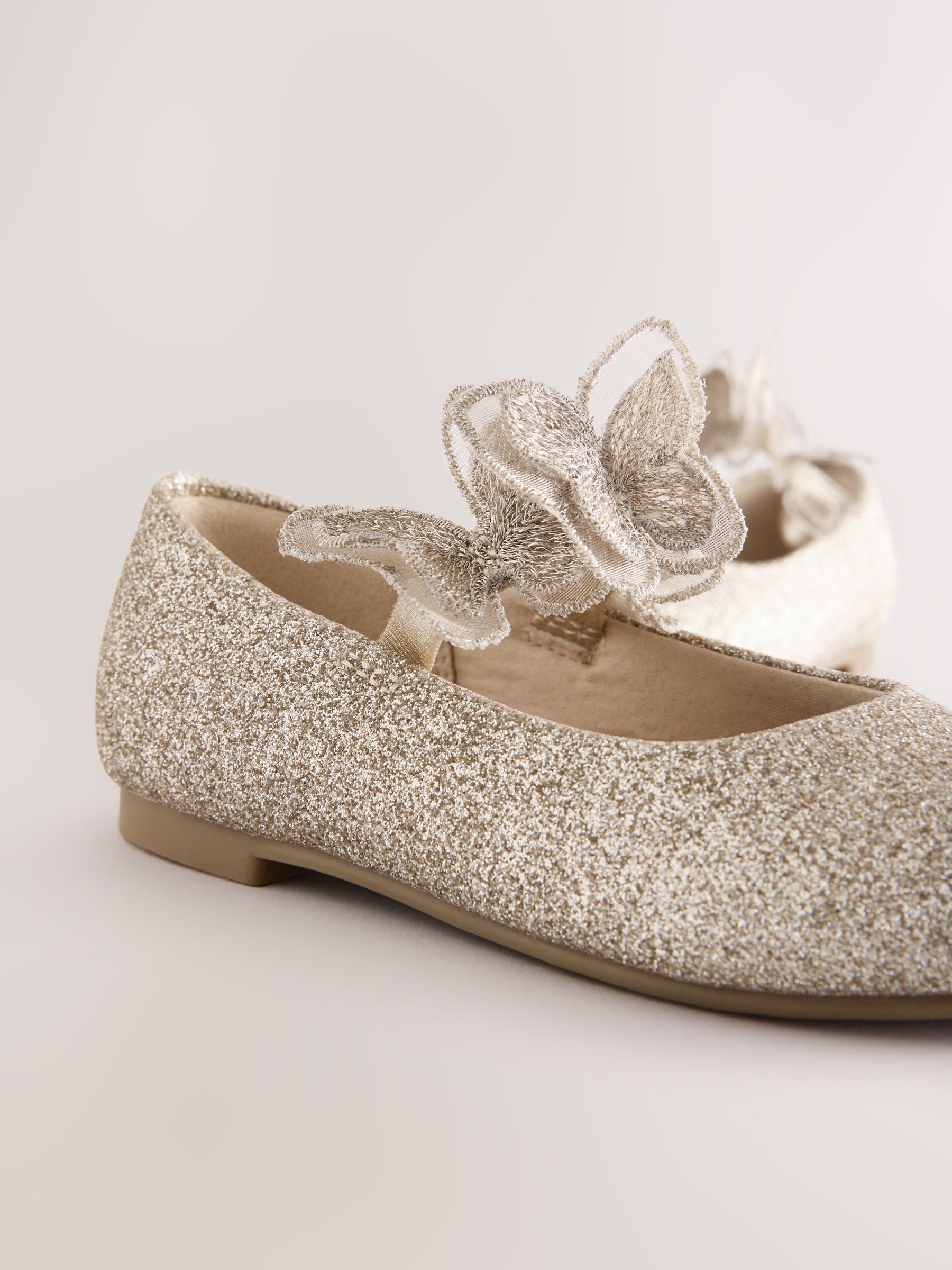 Gold Glitter Butterfly Strap Occasion Shoes