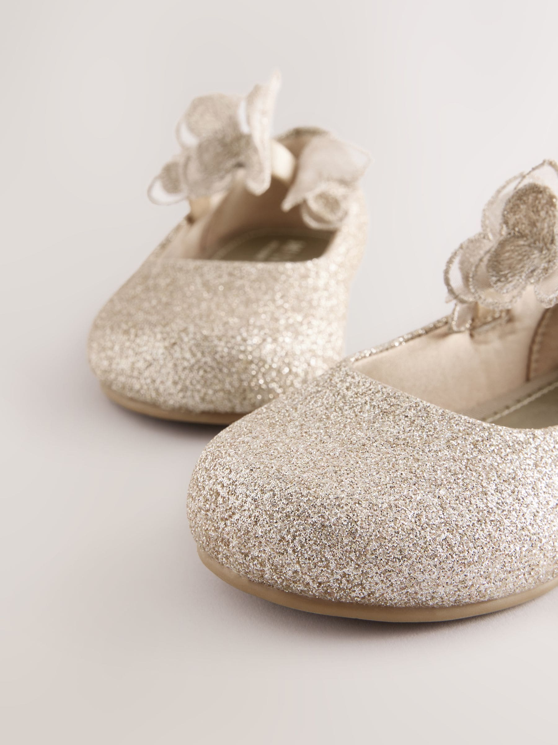 Gold Glitter Butterfly Strap Occasion Shoes