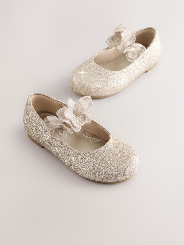 Gold Glitter Butterfly Strap Occasion Shoes