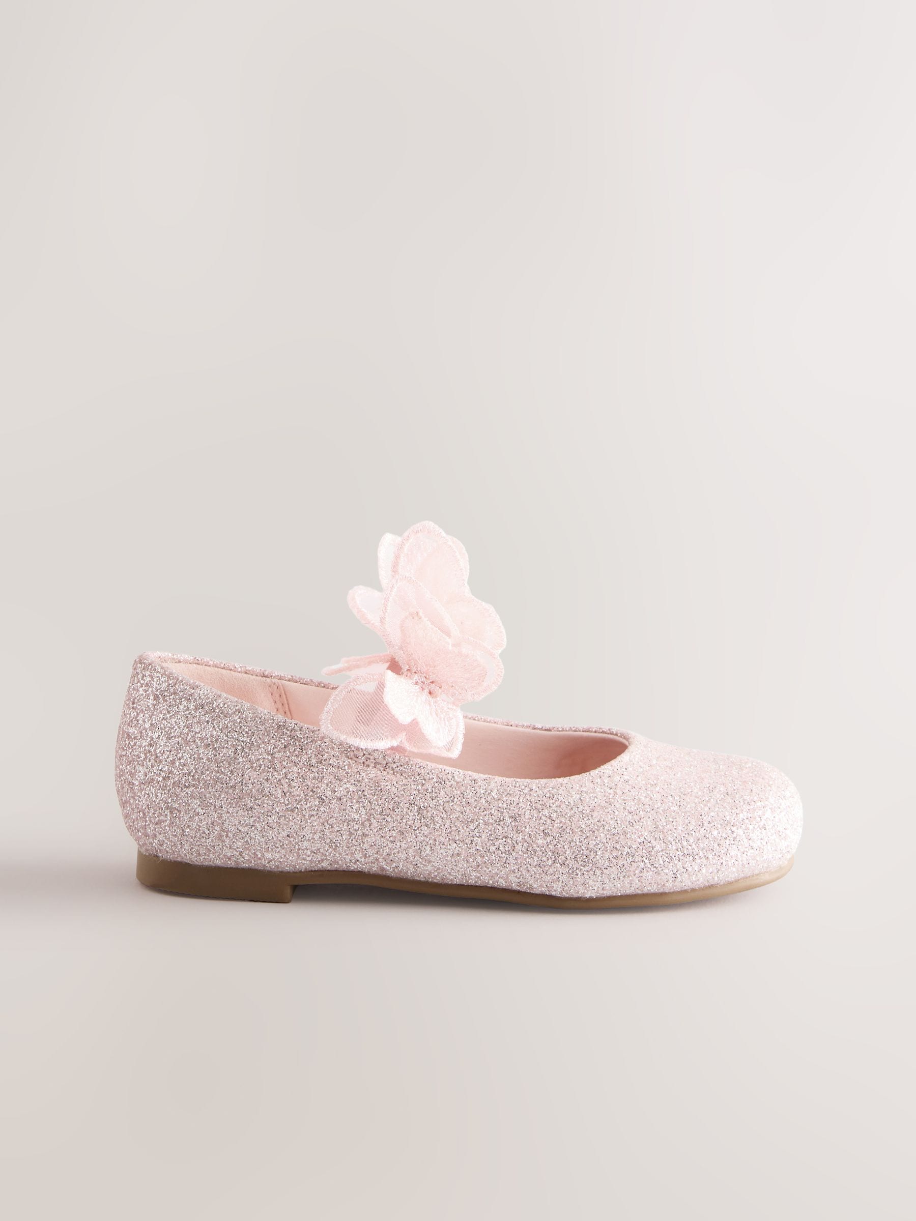 Pink Glitter Butterfly Strap Occasion Shoes