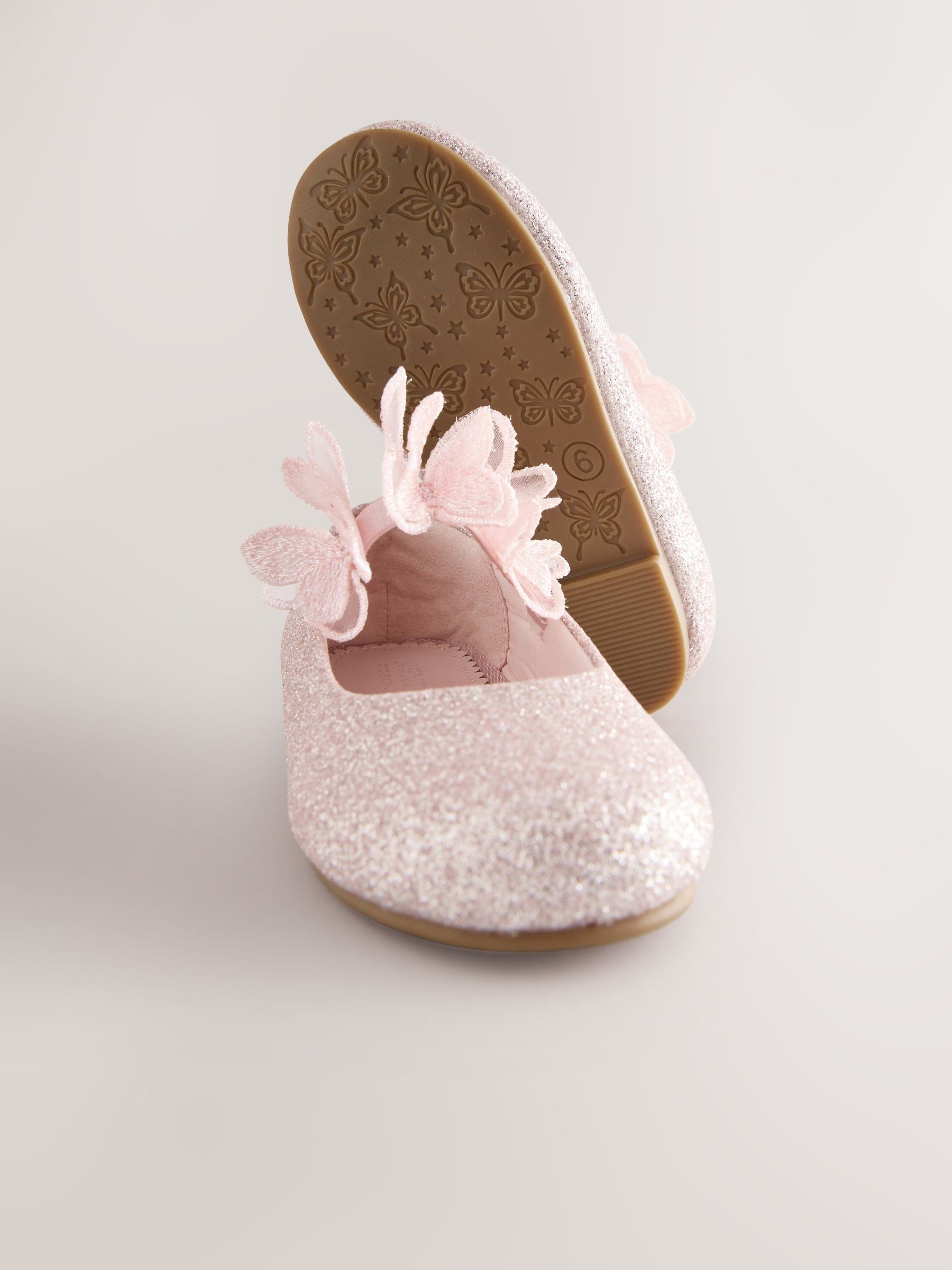 Pink Glitter Butterfly Strap Occasion Shoes