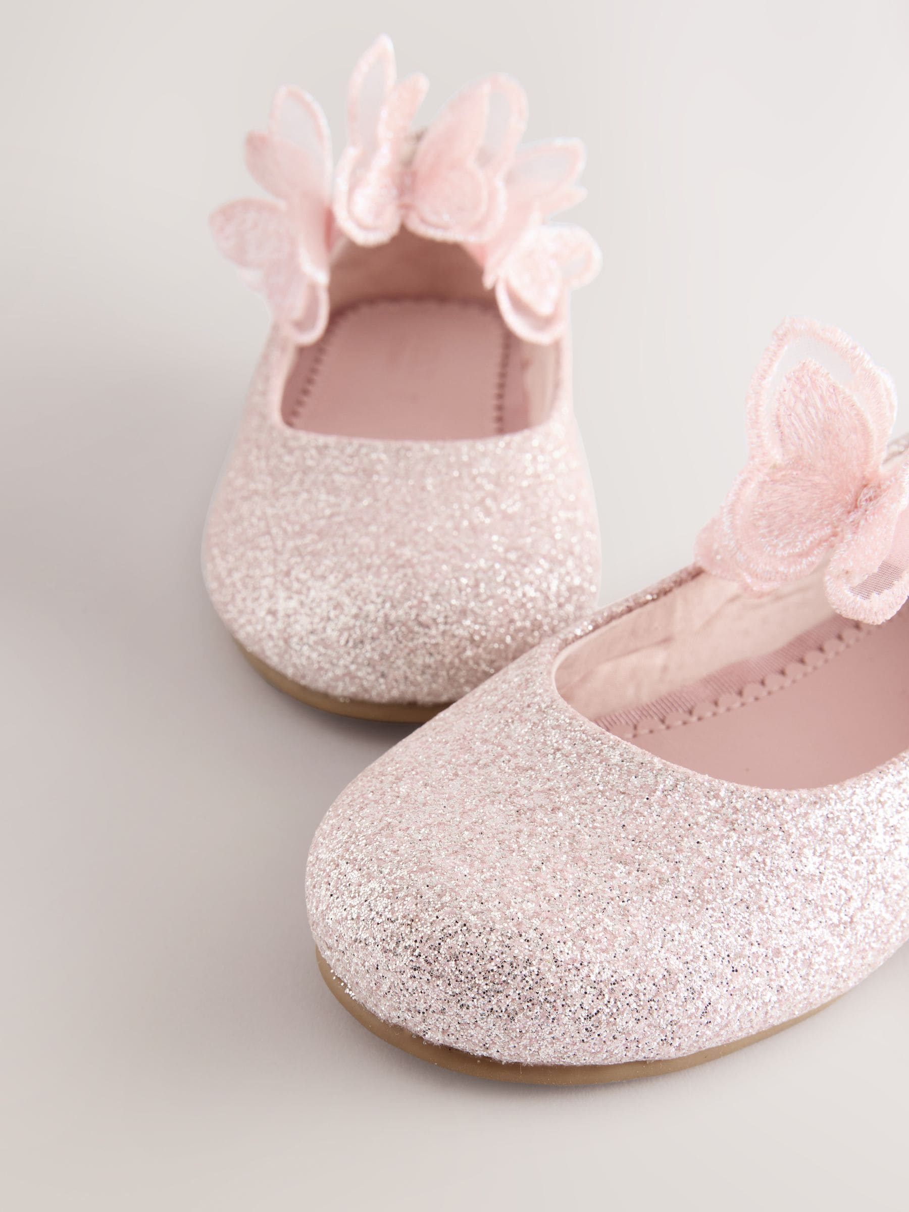 Pink Glitter Butterfly Strap Occasion Shoes