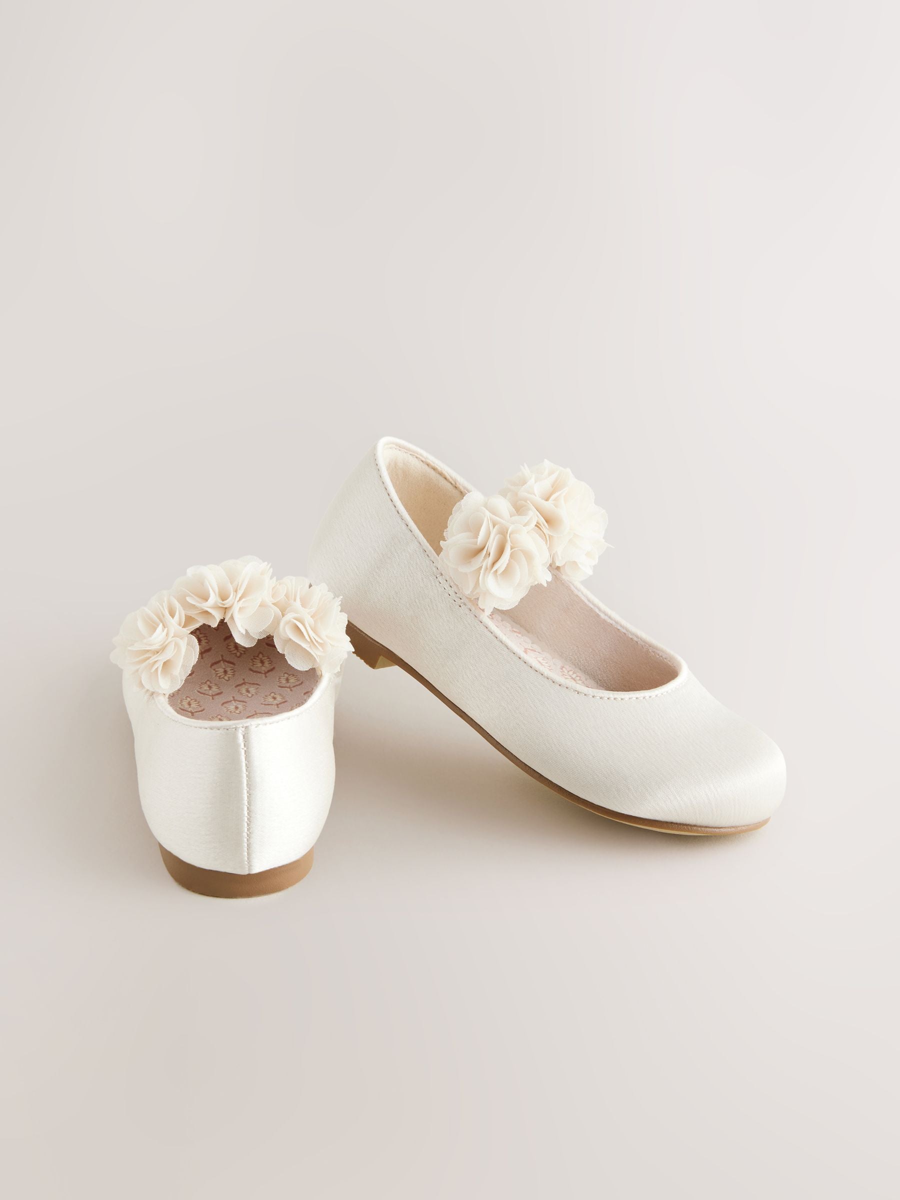 Ivory Standard Fit (F) Satin Bridesmaid Occasion Corsage Mary Jane Shoes