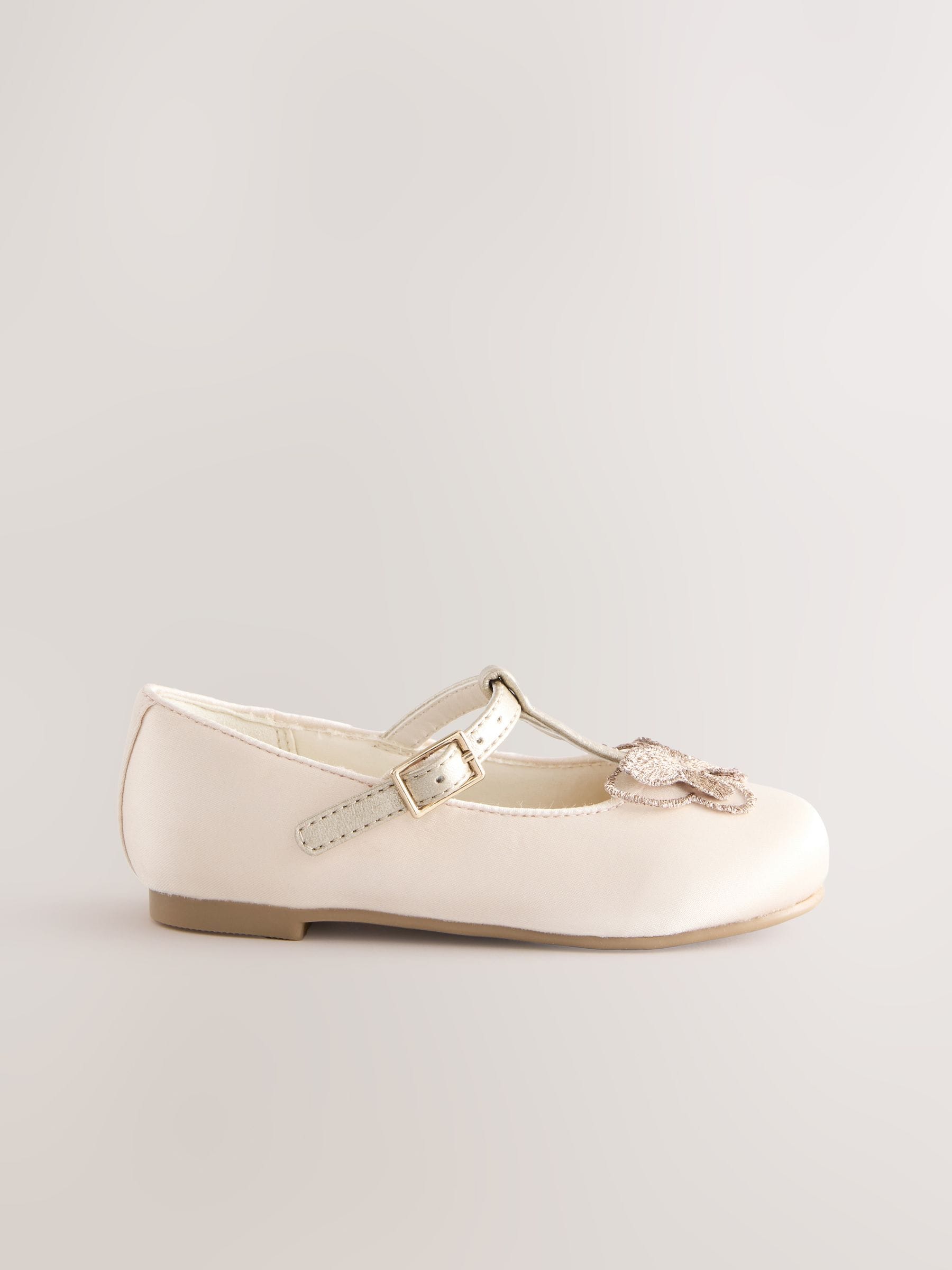 Ivory Butterfly Satin Bridesmaid T-Bar Occasion Shoes