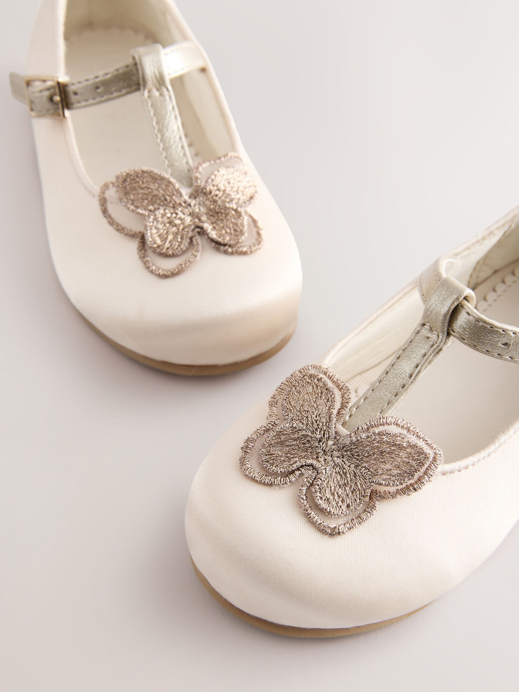 Ivory Butterfly Satin Bridesmaid T-Bar Occasion Shoes