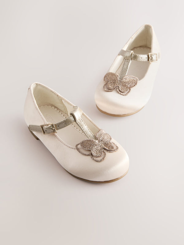 Ivory Butterfly Satin Bridesmaid T-Bar Occasion Shoes