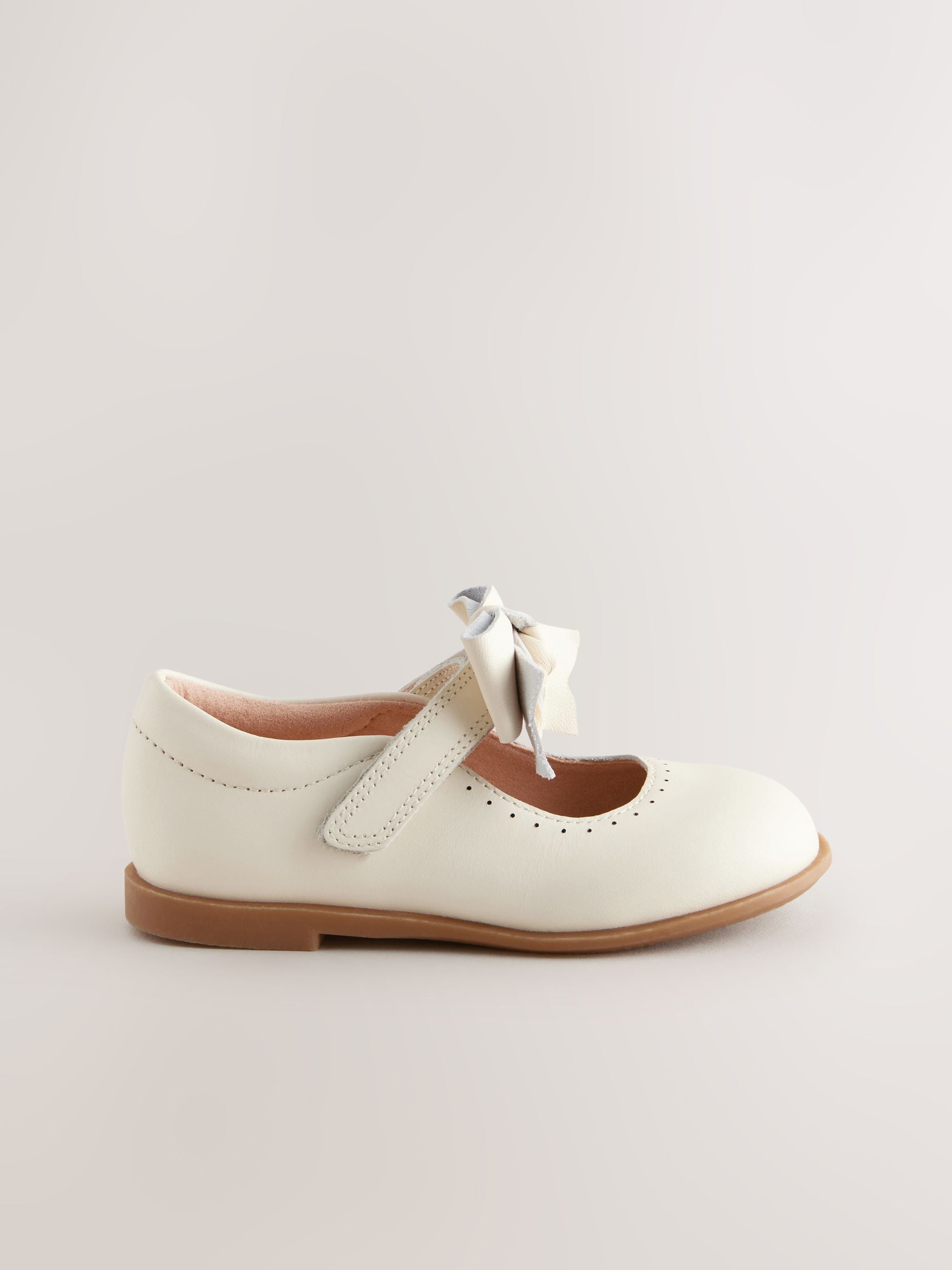 White Bow Leather Touch Fastening Shoes