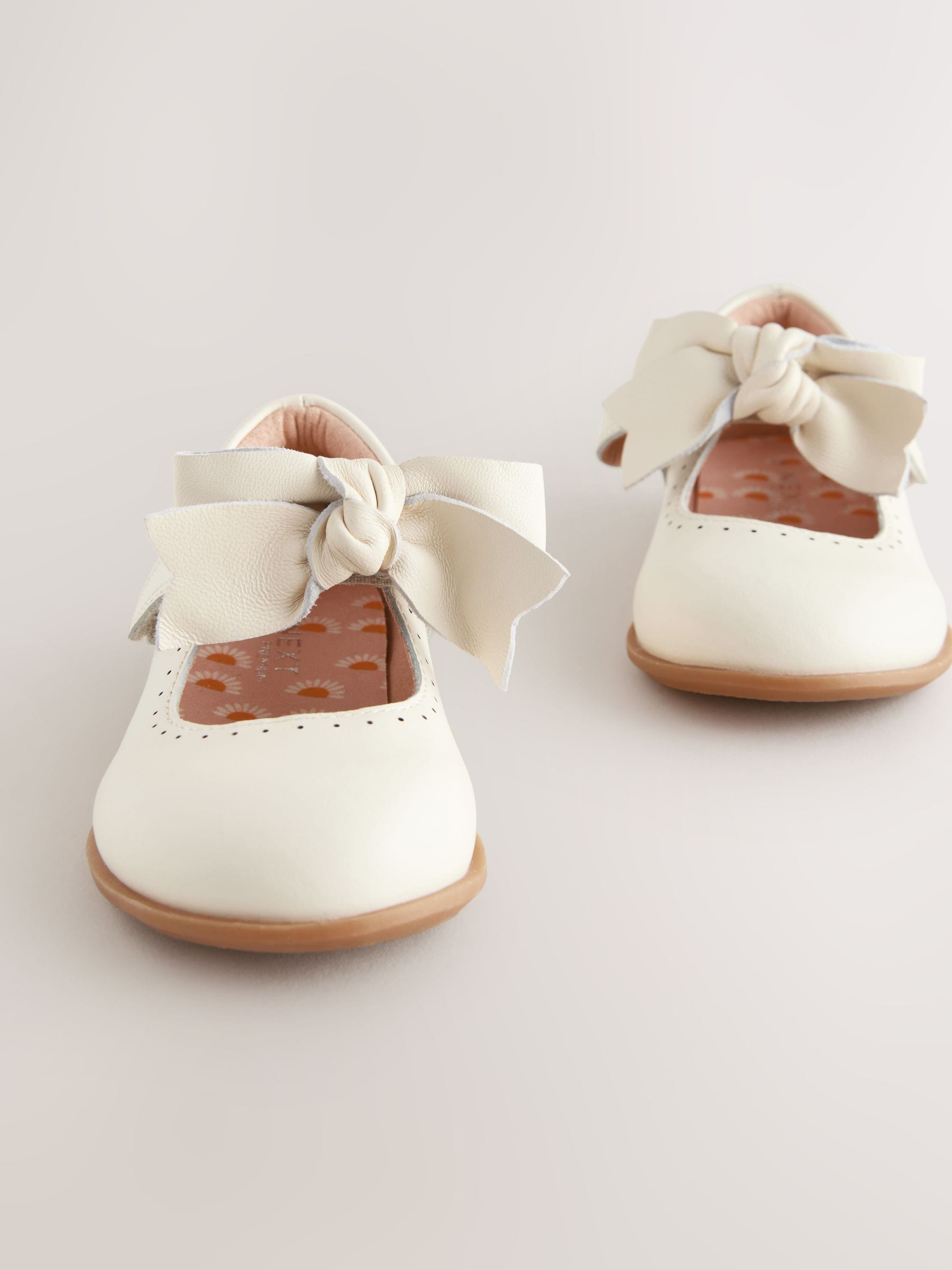 White Bow Leather Touch Fastening Shoes