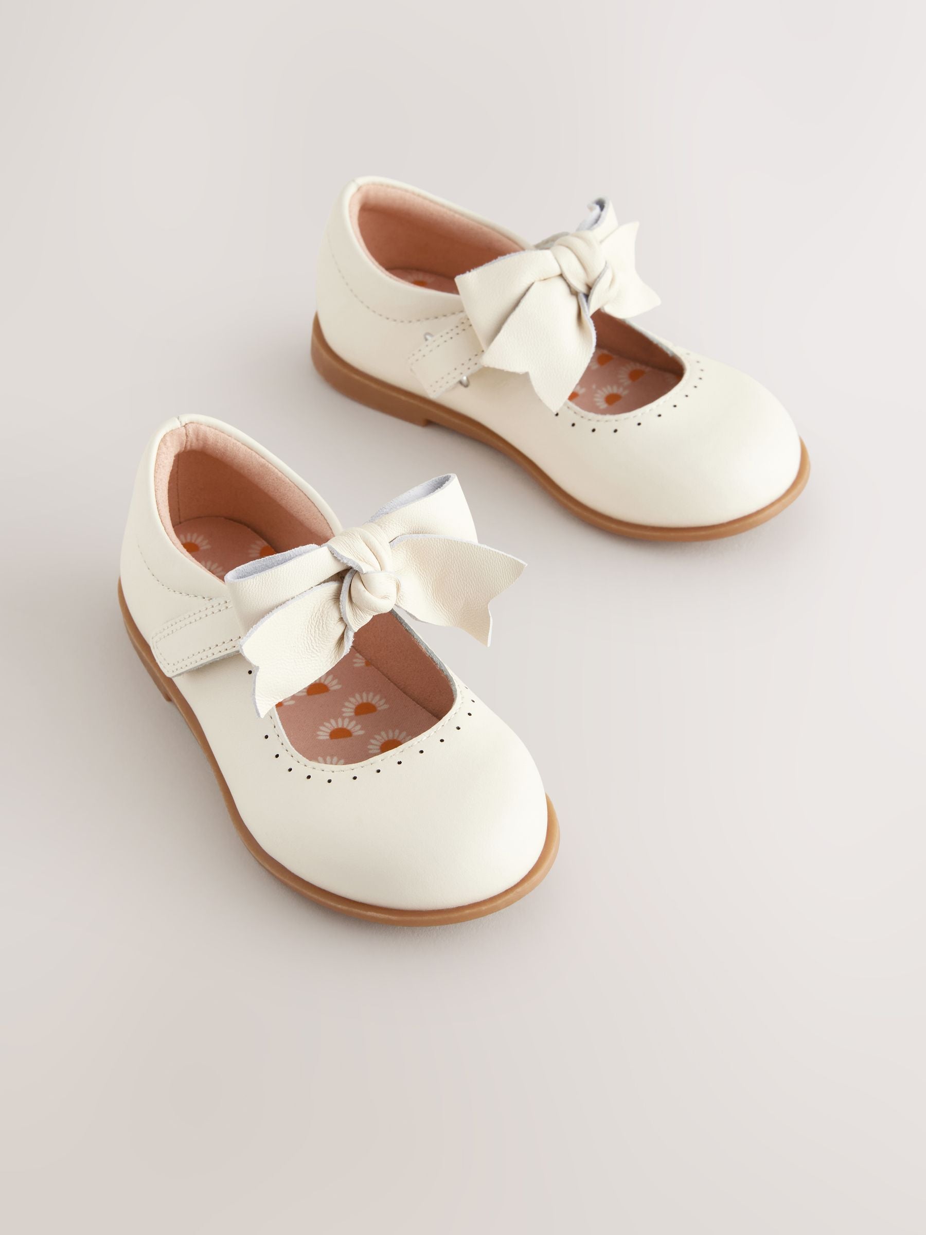 White Bow Leather Touch Fastening Shoes