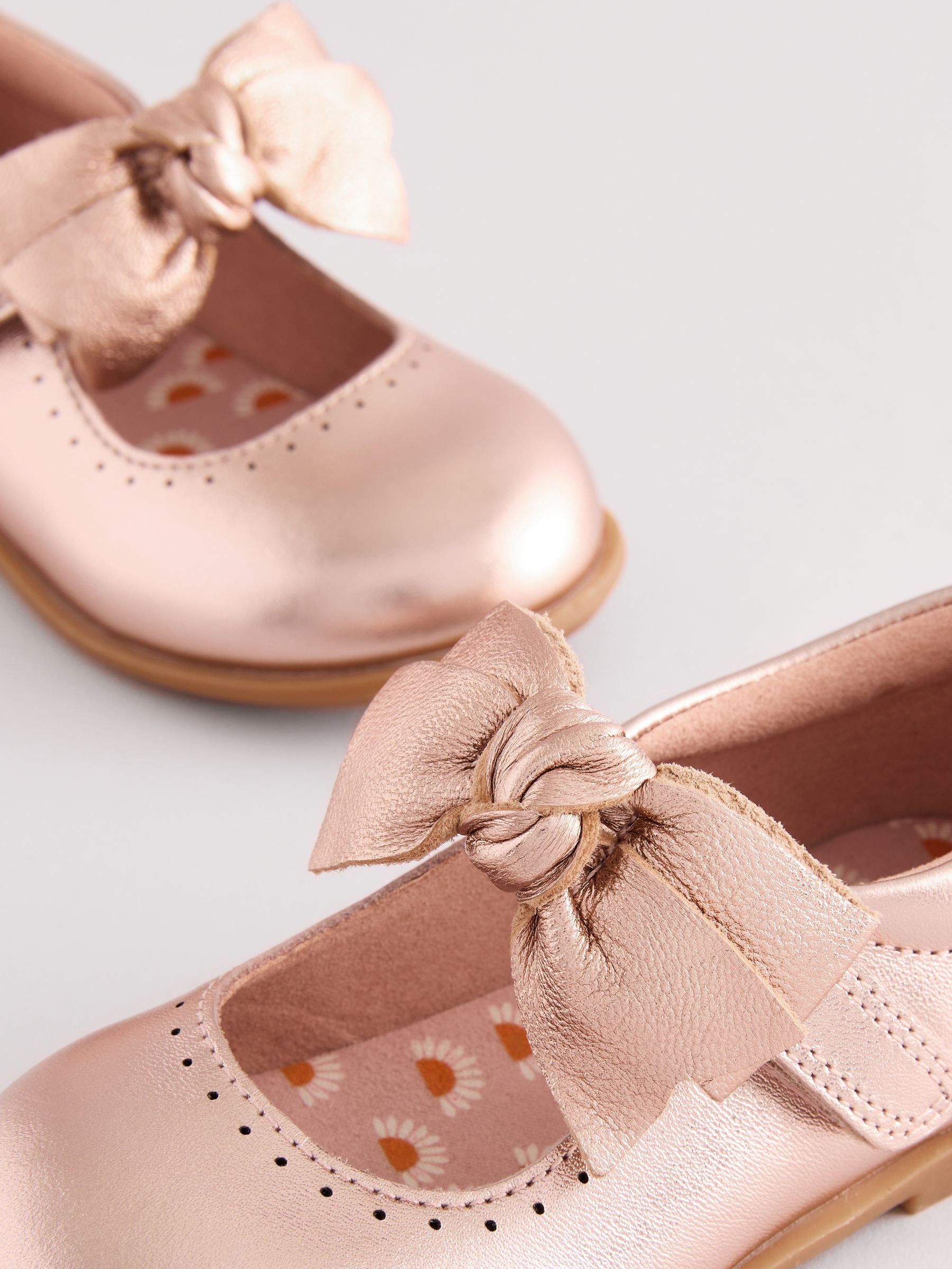 Gold Bow Leather Touch Fastening Shoes