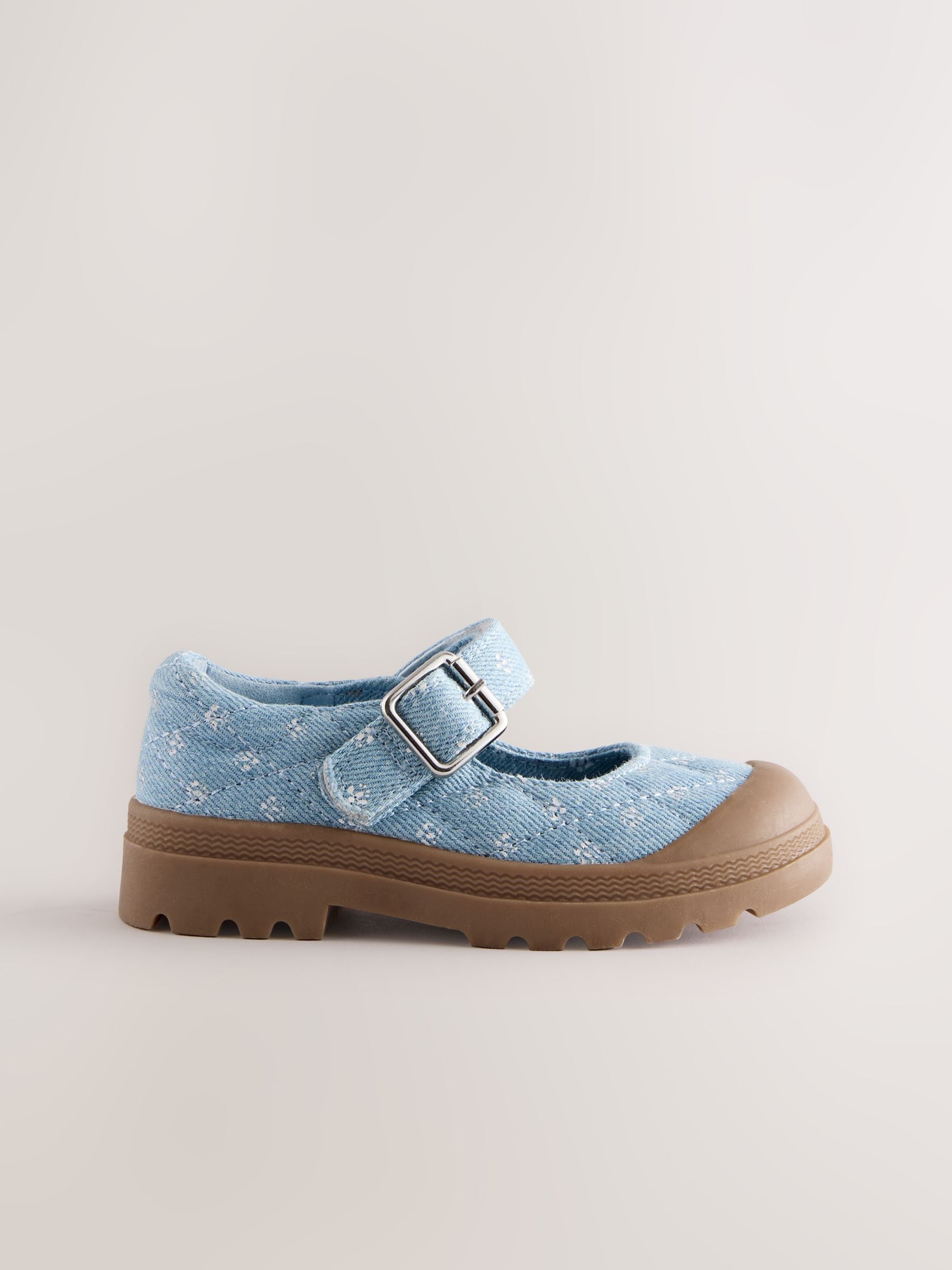 Denim Floral Chunky Mary Jane Shoes