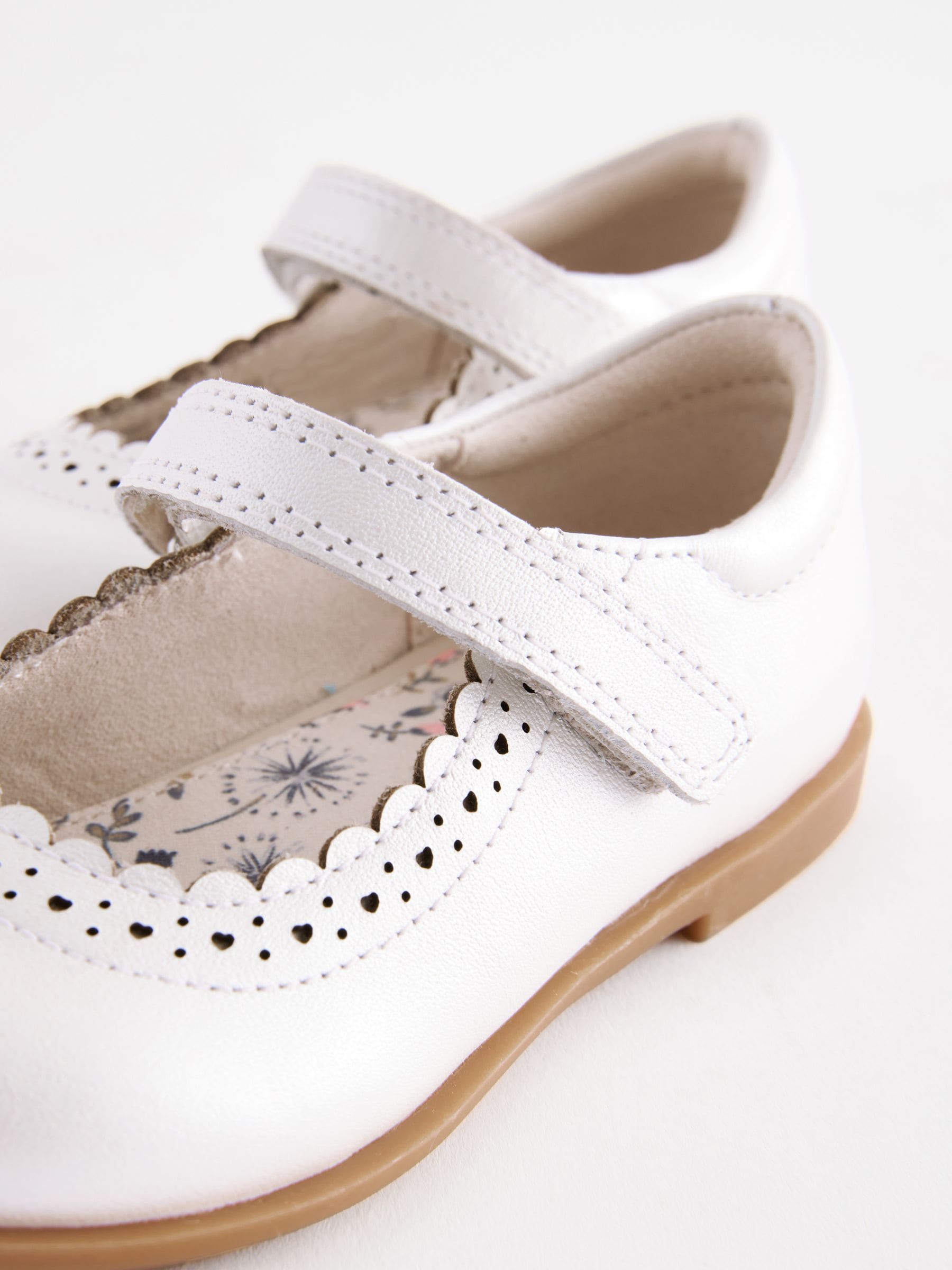 Silver Leather Touch Fastening Brogue Shoes