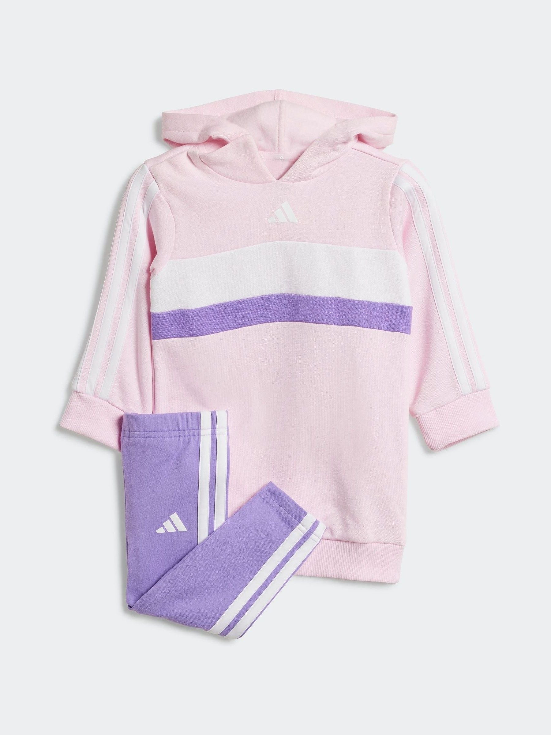 adidas Pink Essentials Tiberio 3 Stripe Hoodie and Legging Set