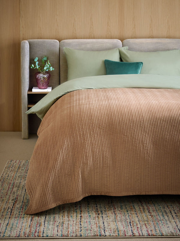 Taupe 100% Cotton Carrie Velvet Bedspread