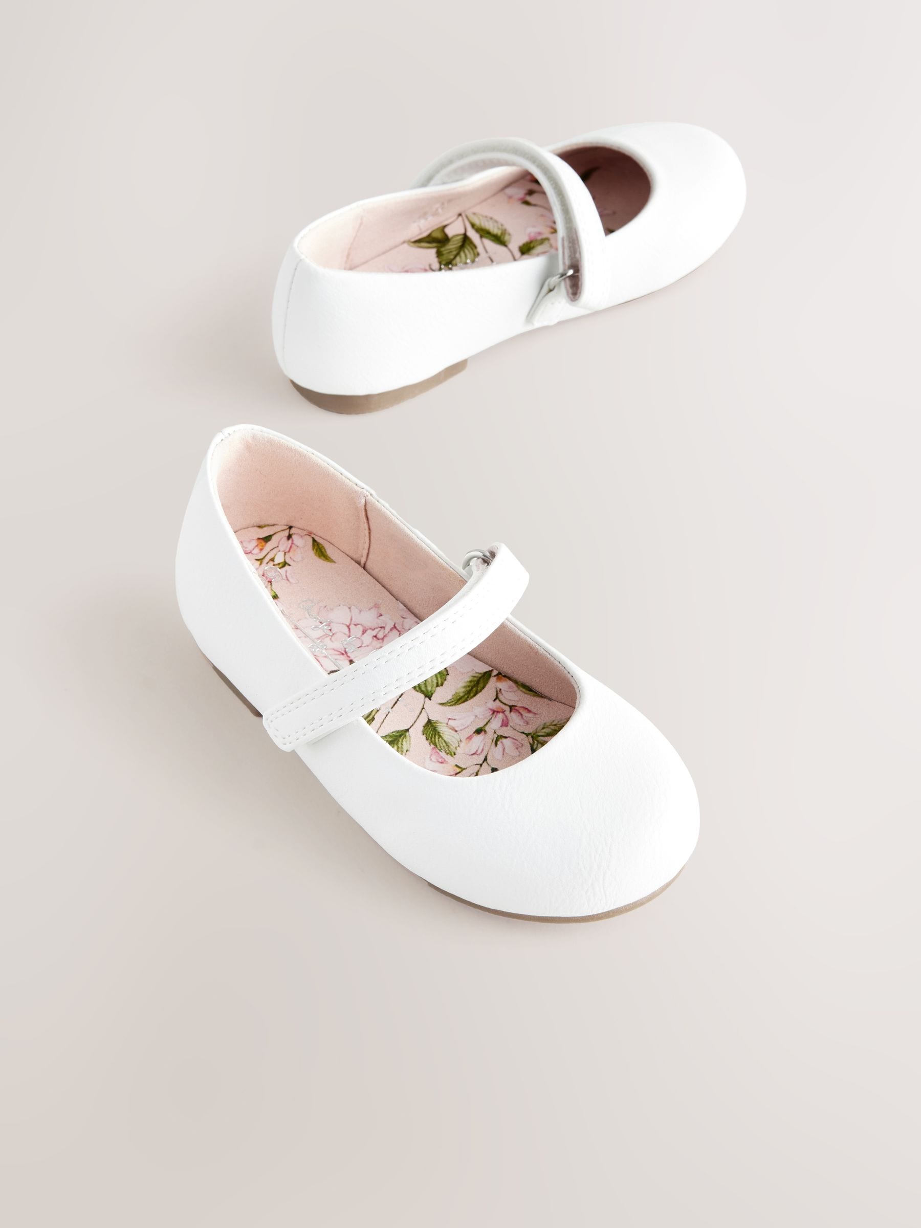 White Wide Fit (G) Mary Jane Touch Fastening Occasion Shoes