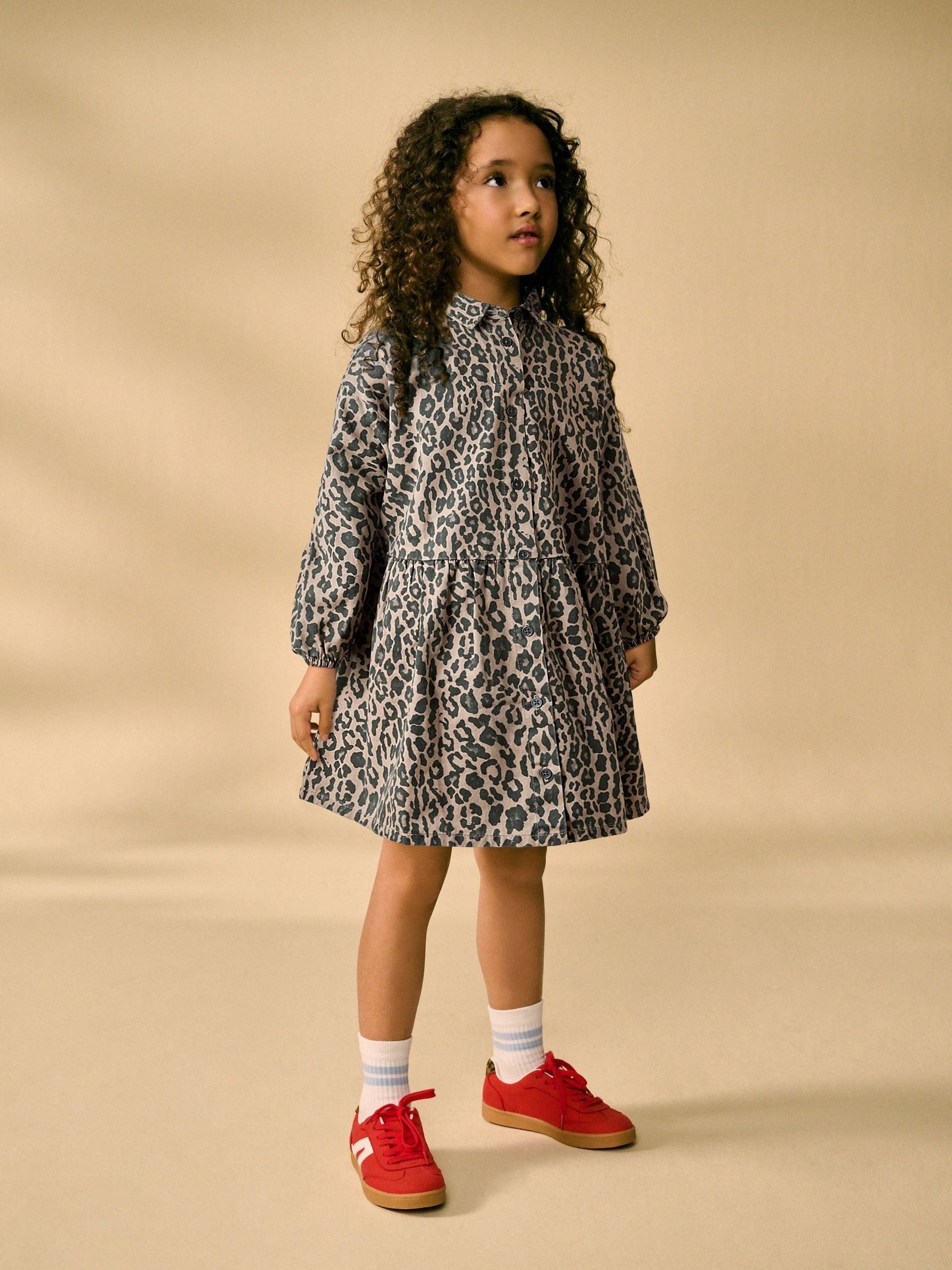 Animal Print 100% Cotton Denim Shirt Dress (3-16yrs)