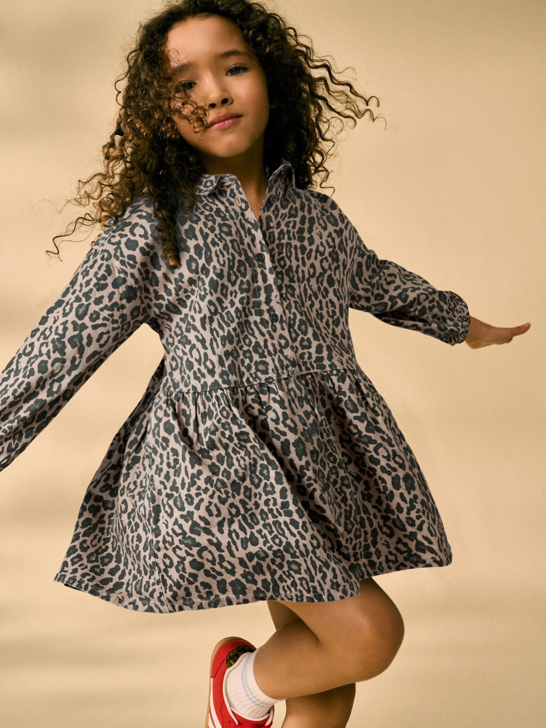 Animal Print 100% Cotton Denim Shirt Dress (3-16yrs)