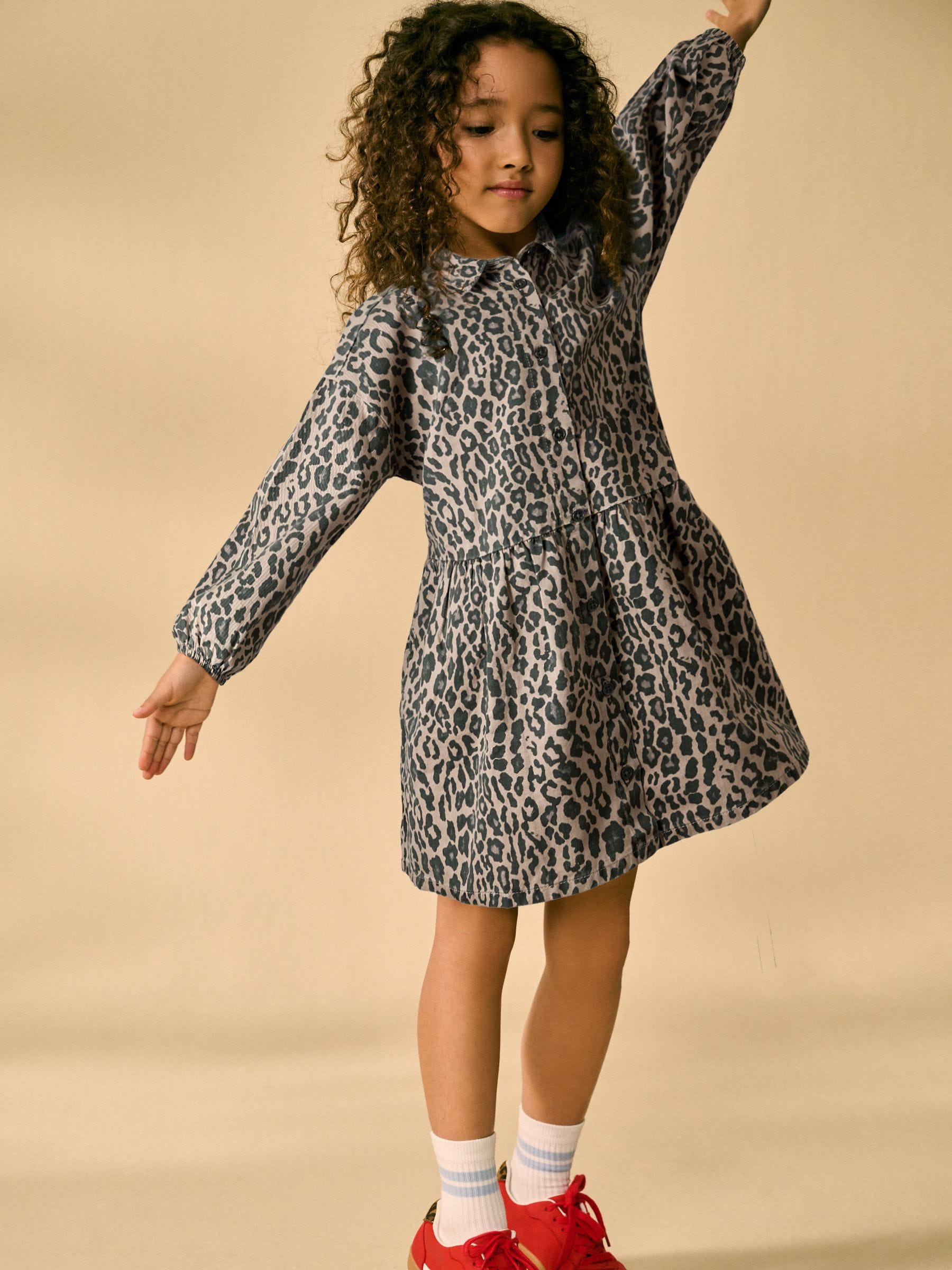 Animal Print 100% Cotton Denim Shirt Dress (3-16yrs)