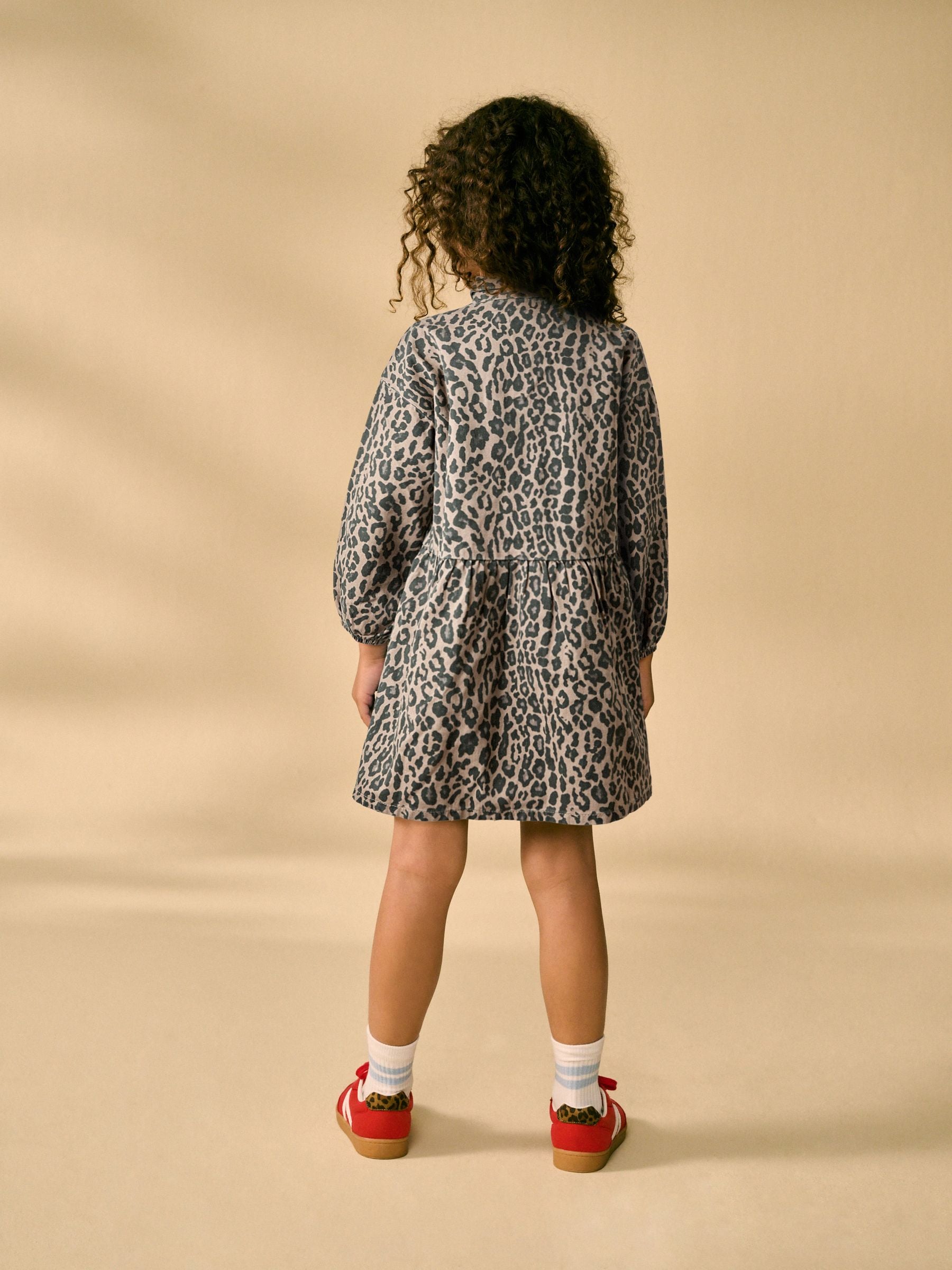 Animal Print 100% Cotton Denim Shirt Dress (3-16yrs)