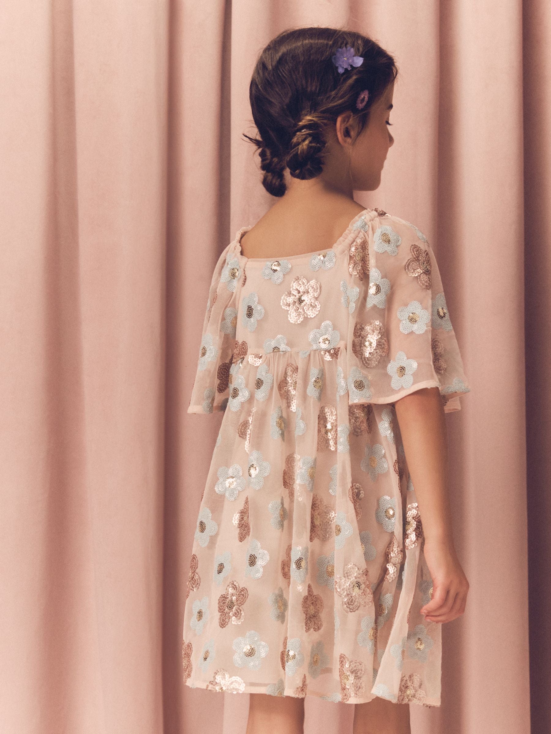 Blush Pink/Blue Floral Sequin Dress (3-16yrs)