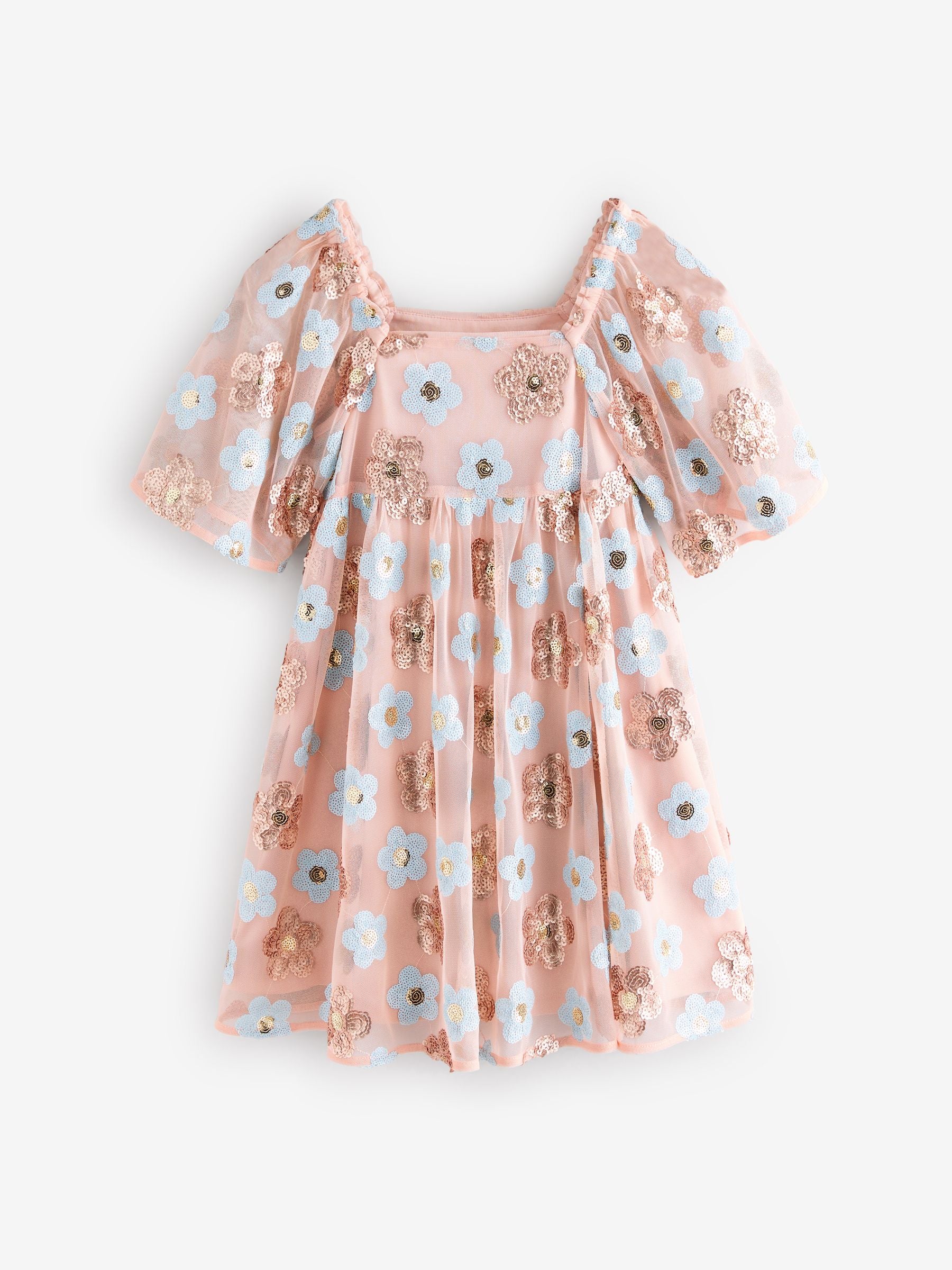 Blush Pink/Blue Floral Sequin Dress (3-16yrs)