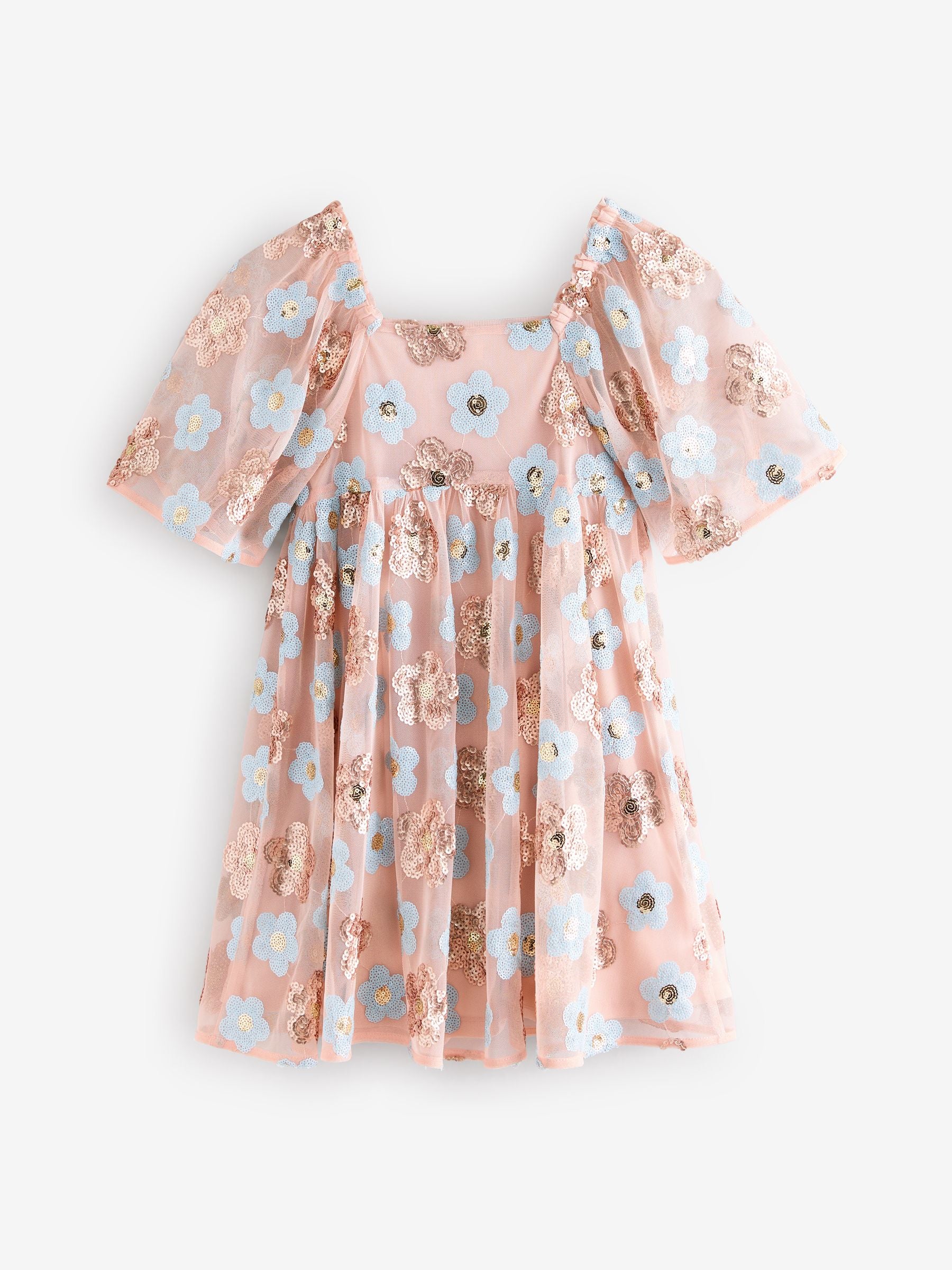 Blush Pink/Blue Floral Sequin Dress (3-16yrs)