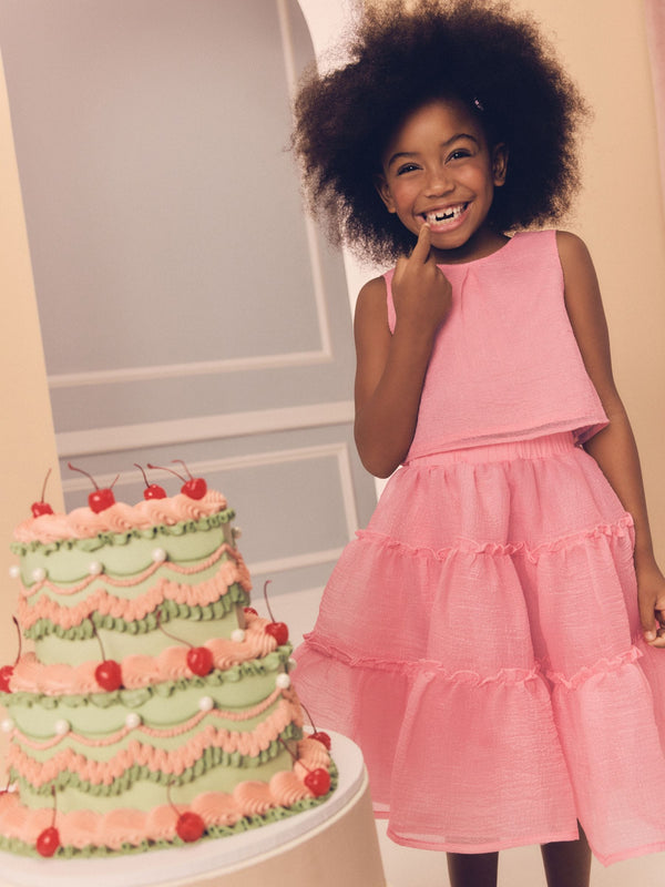 Coral Pink Occasion Top And Skirt Co-ord Set (3-16yrs)