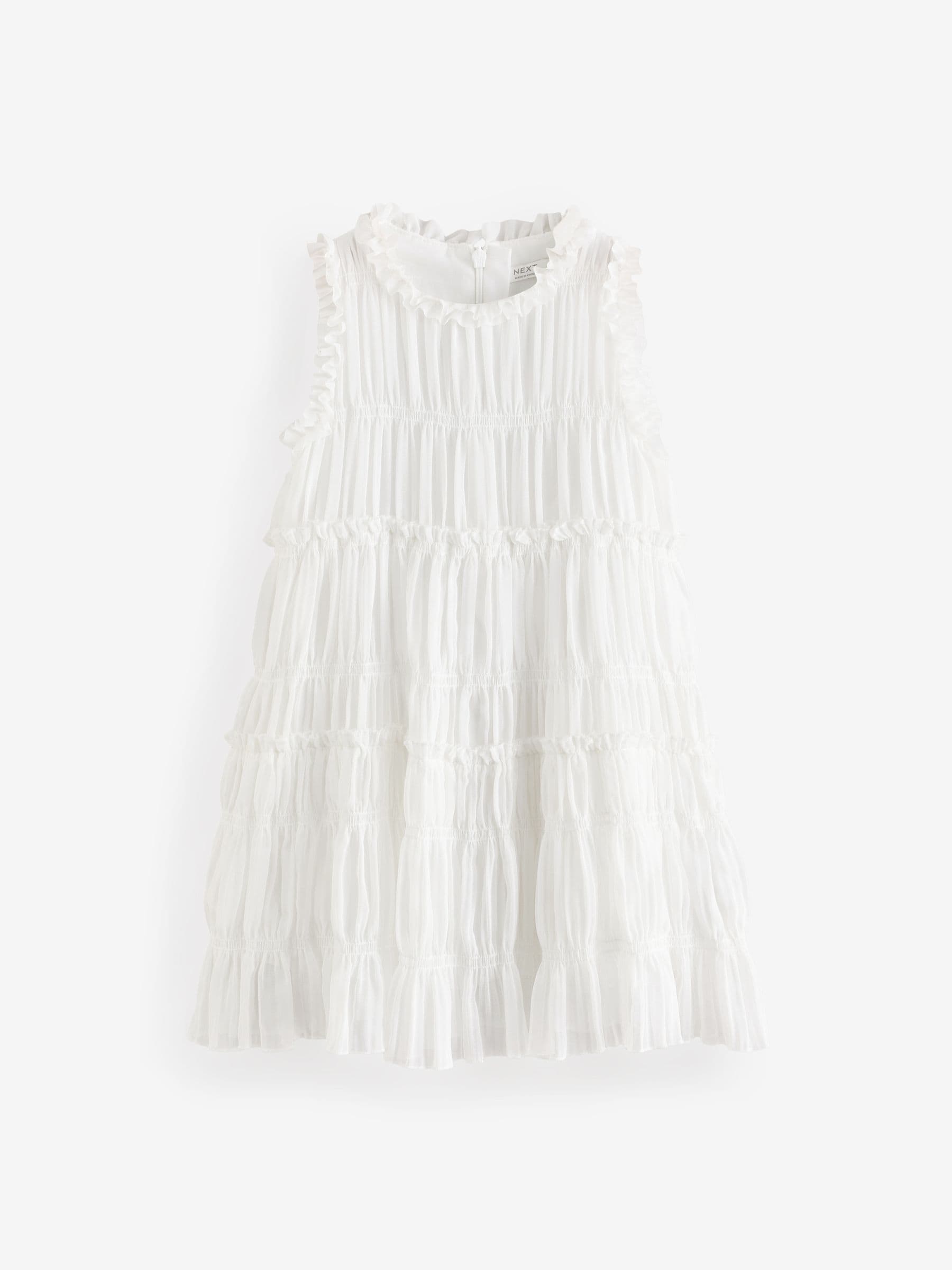 White Shirred Ruffle Party Dress (3-16yrs)