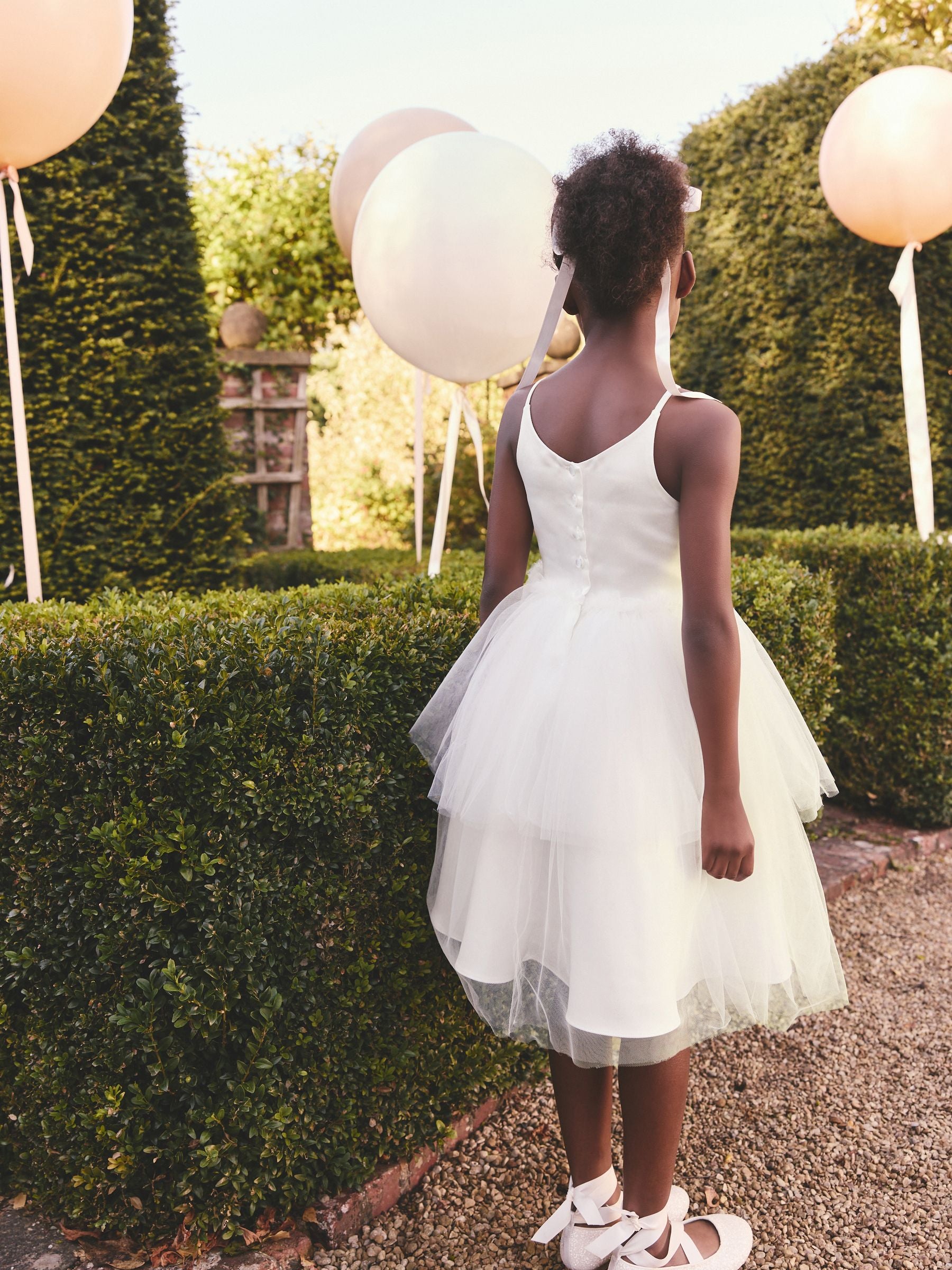 White Corsage Tulle Bridesmaid Dress (3-16yrs)