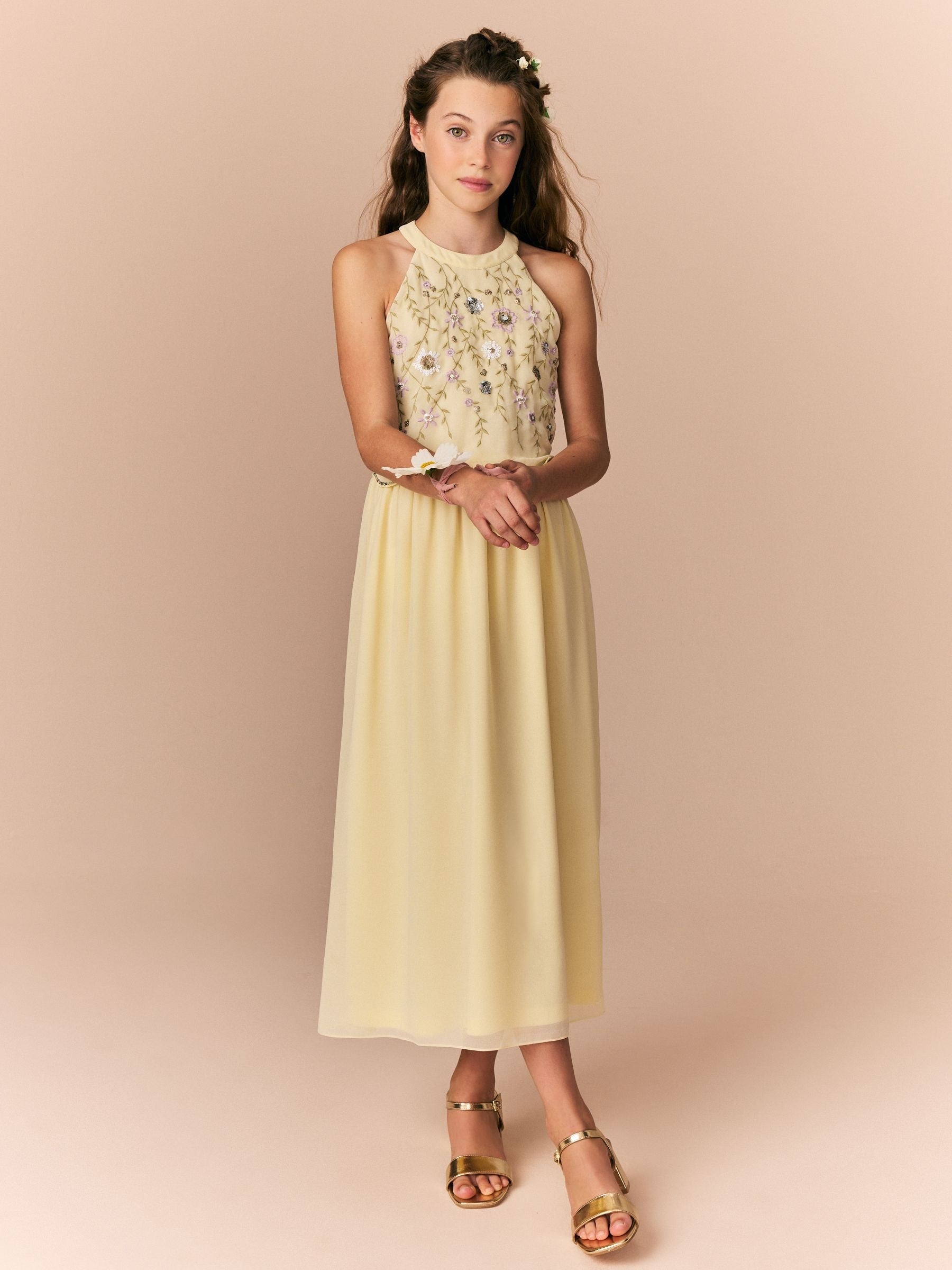 Lemon Yellow Embellished Occasion Dress (6-16yrs)