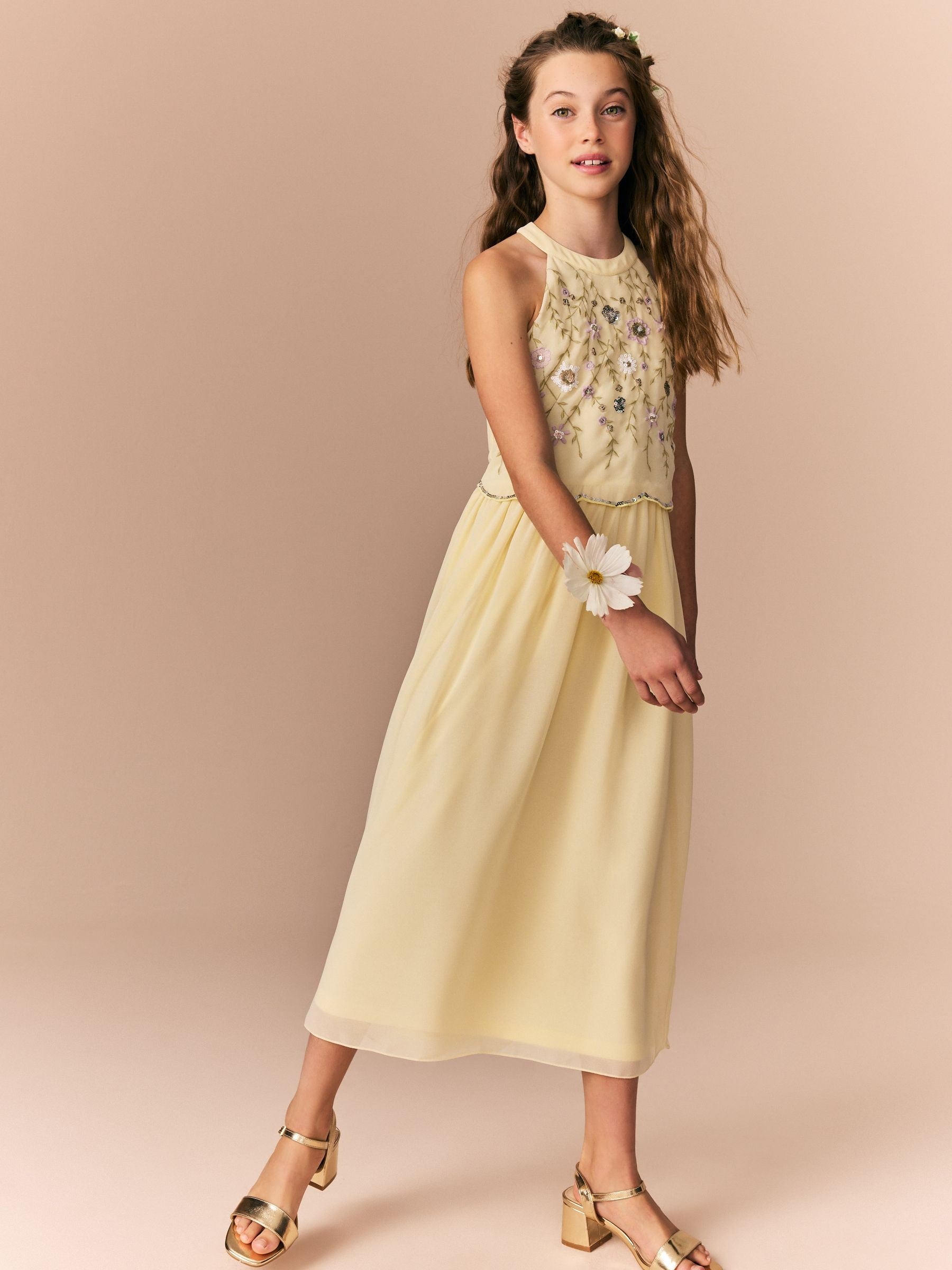 Lemon Yellow Embellished Occasion Dress (6-16yrs)