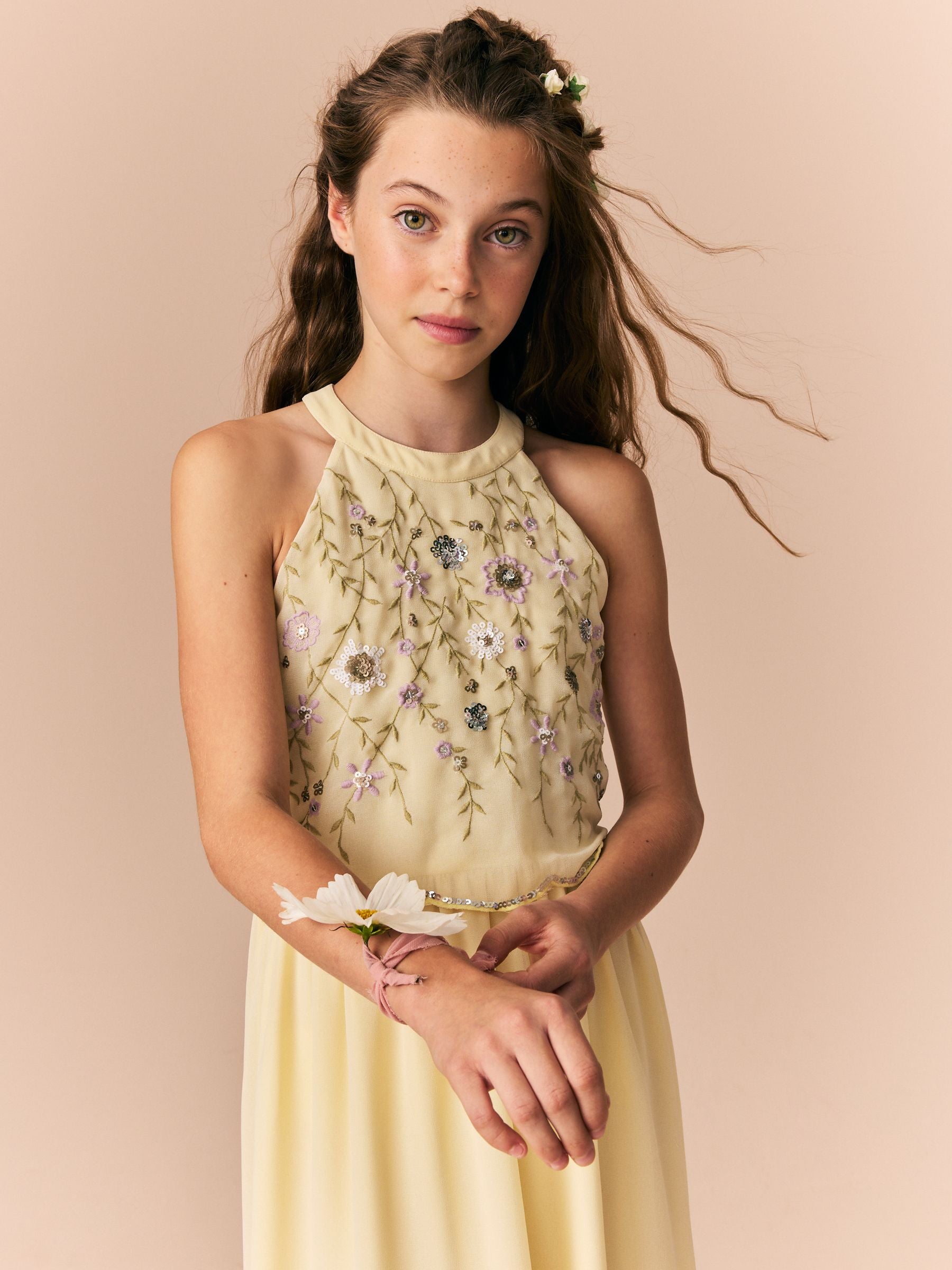 Lemon Yellow Embellished Occasion Dress (6-16yrs)