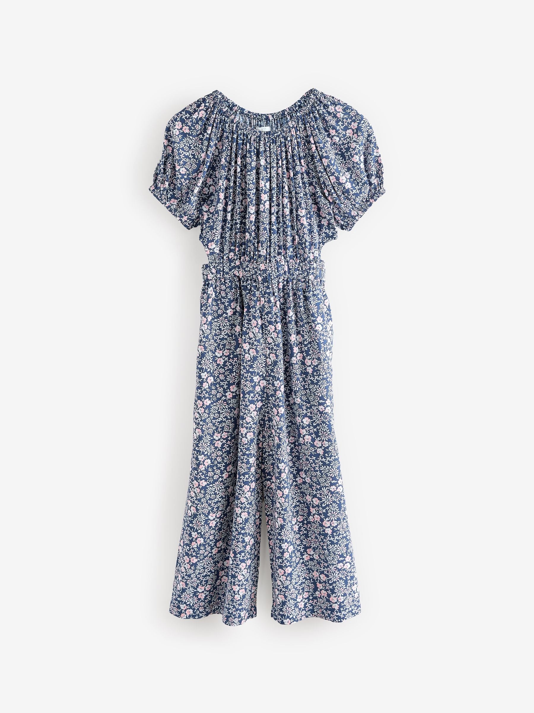 Navy Blue Ditsy Cut Out Jumpsuit (3-16yrs)