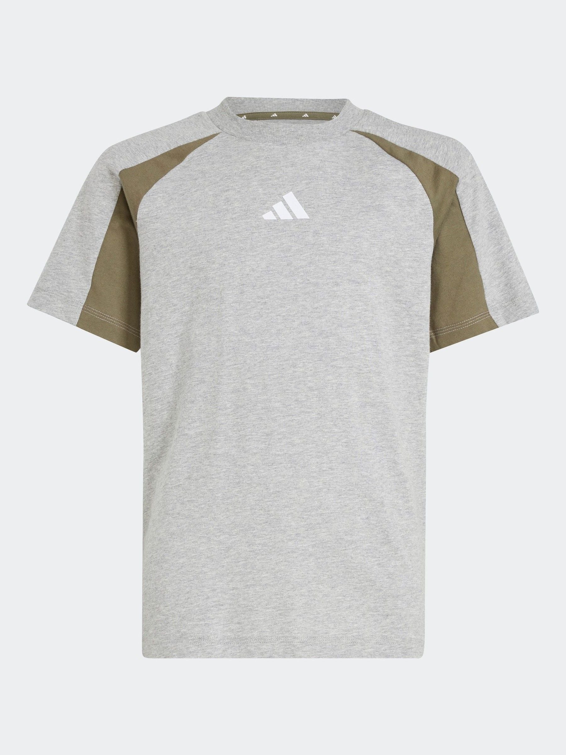 adidas Grey Essentials Colourblock 100% Cotton T-Shirt