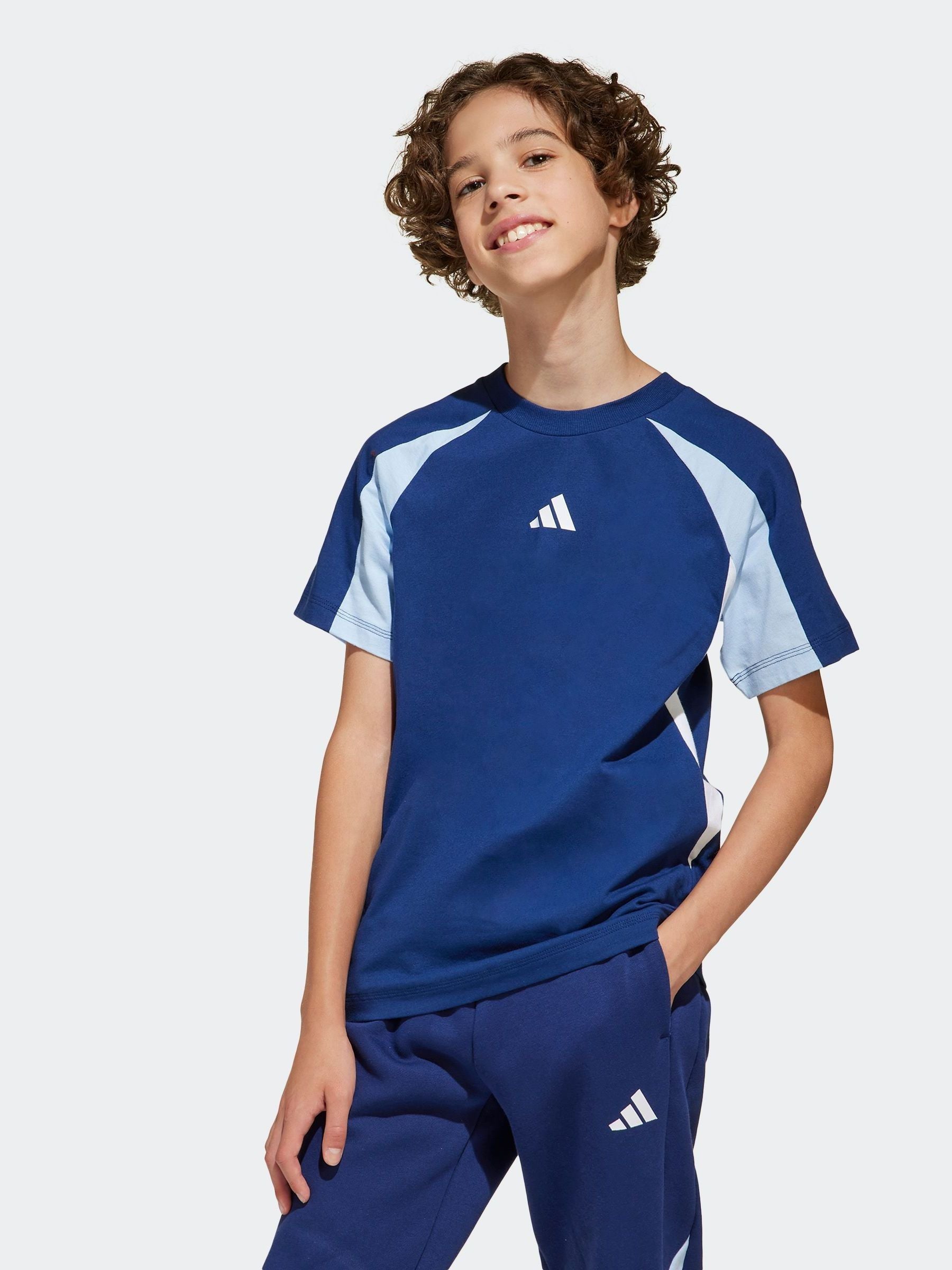 adidas Blue Essentials Colourblock 100% Cotton T-Shirt