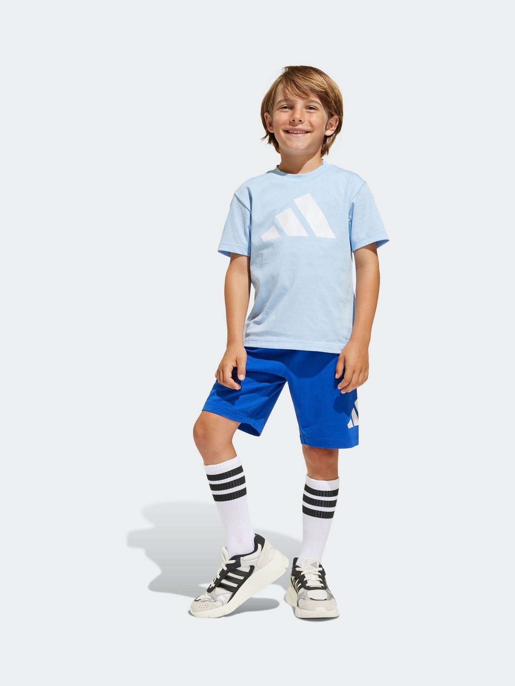 adidas Blue 100% Cotton Top & Shorts Set